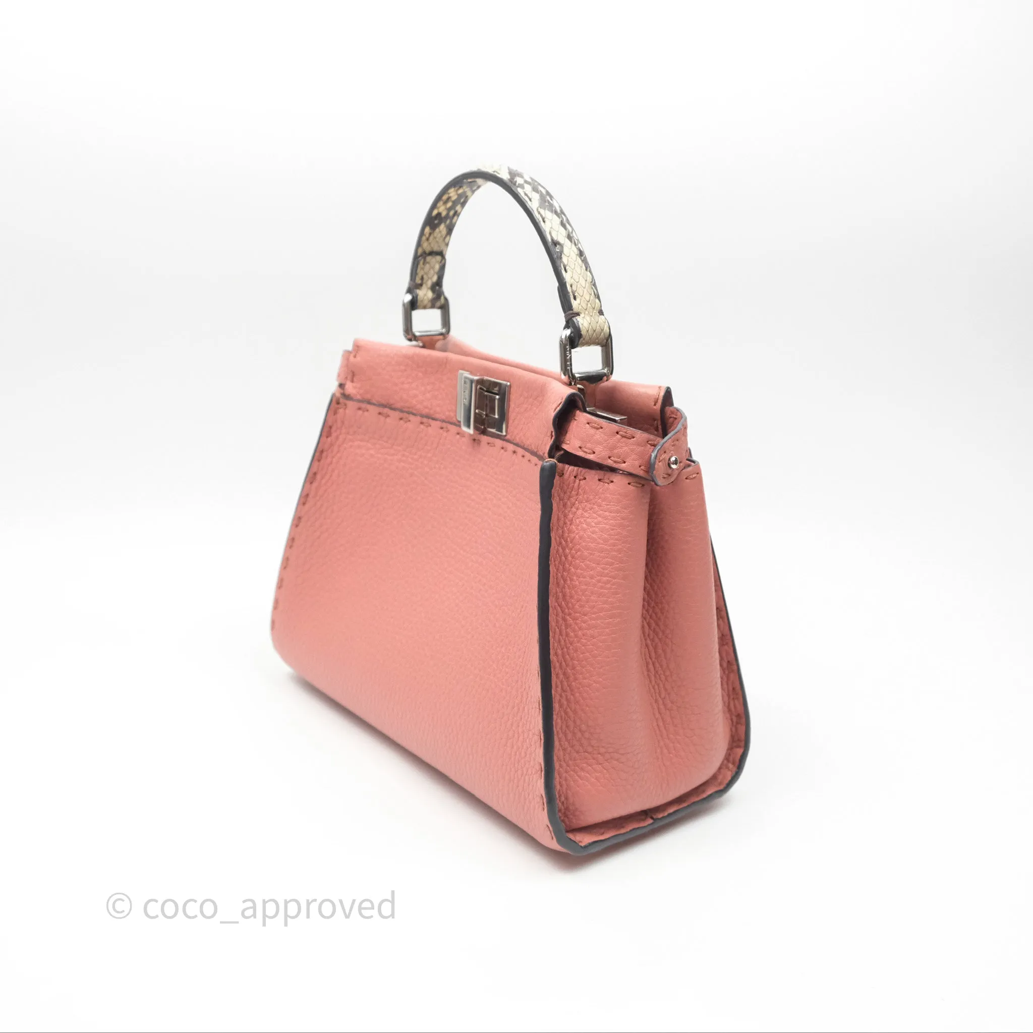 Fendi Mini Peekaboo Bag Pink Grained Leather/Python Silver Hardware with Defender
