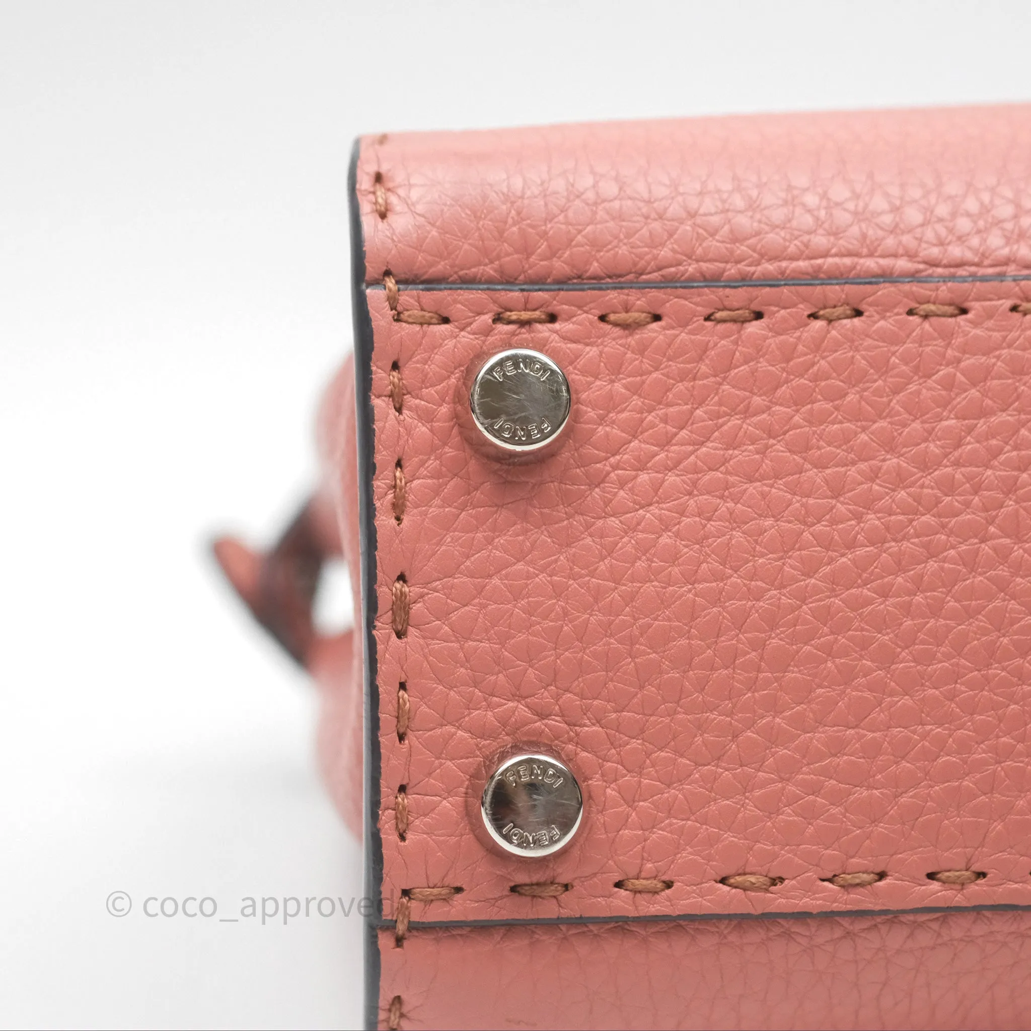 Fendi Mini Peekaboo Bag Pink Grained Leather/Python Silver Hardware with Defender
