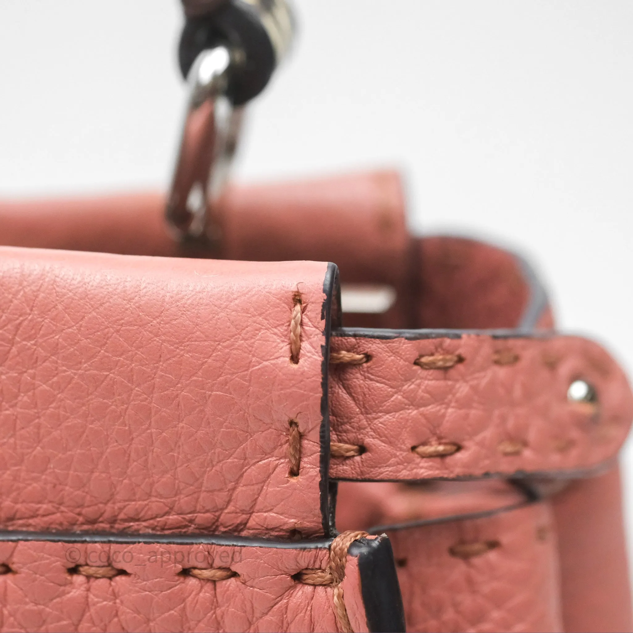 Fendi Mini Peekaboo Bag Pink Grained Leather/Python Silver Hardware with Defender
