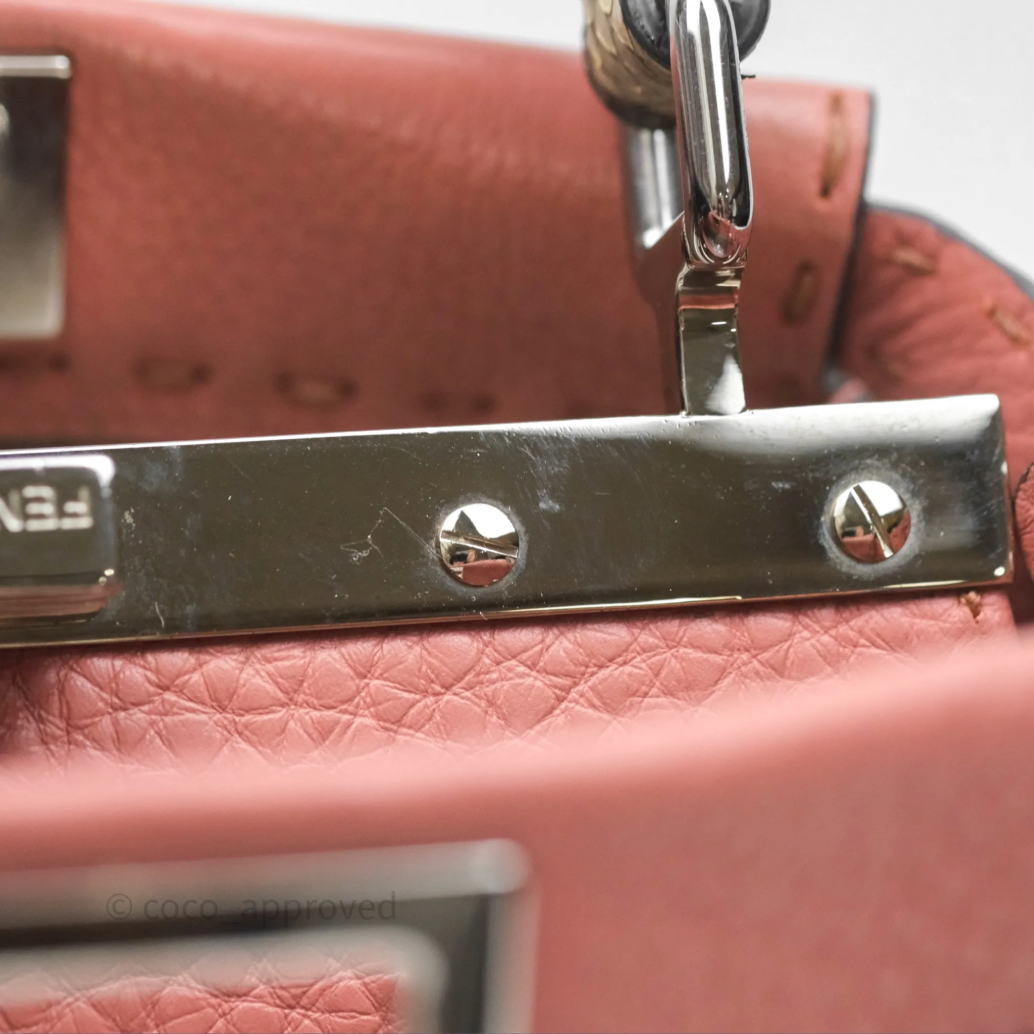 Fendi Mini Peekaboo Bag Pink Grained Leather/Python Silver Hardware with Defender
