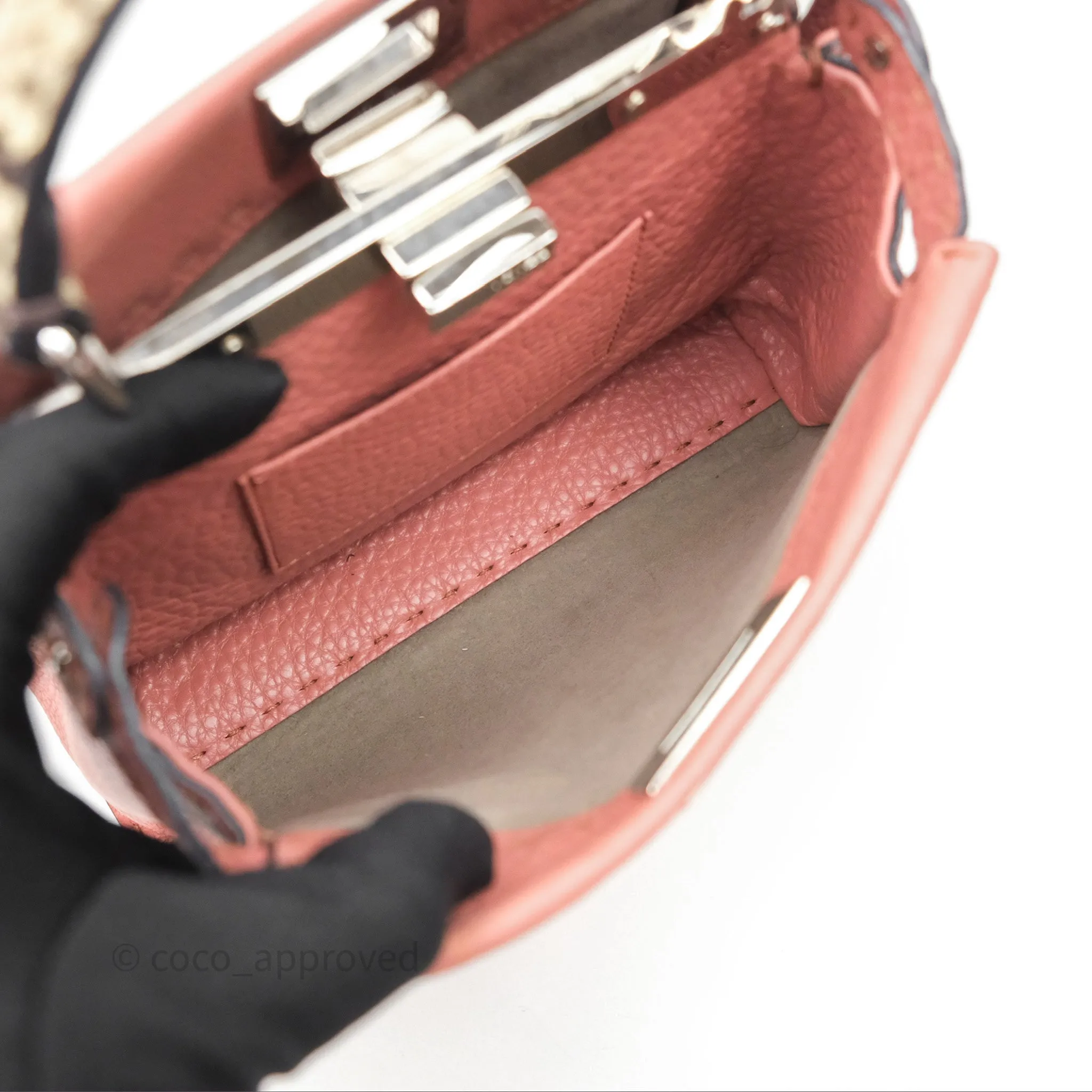 Fendi Mini Peekaboo Bag Pink Grained Leather/Python Silver Hardware with Defender