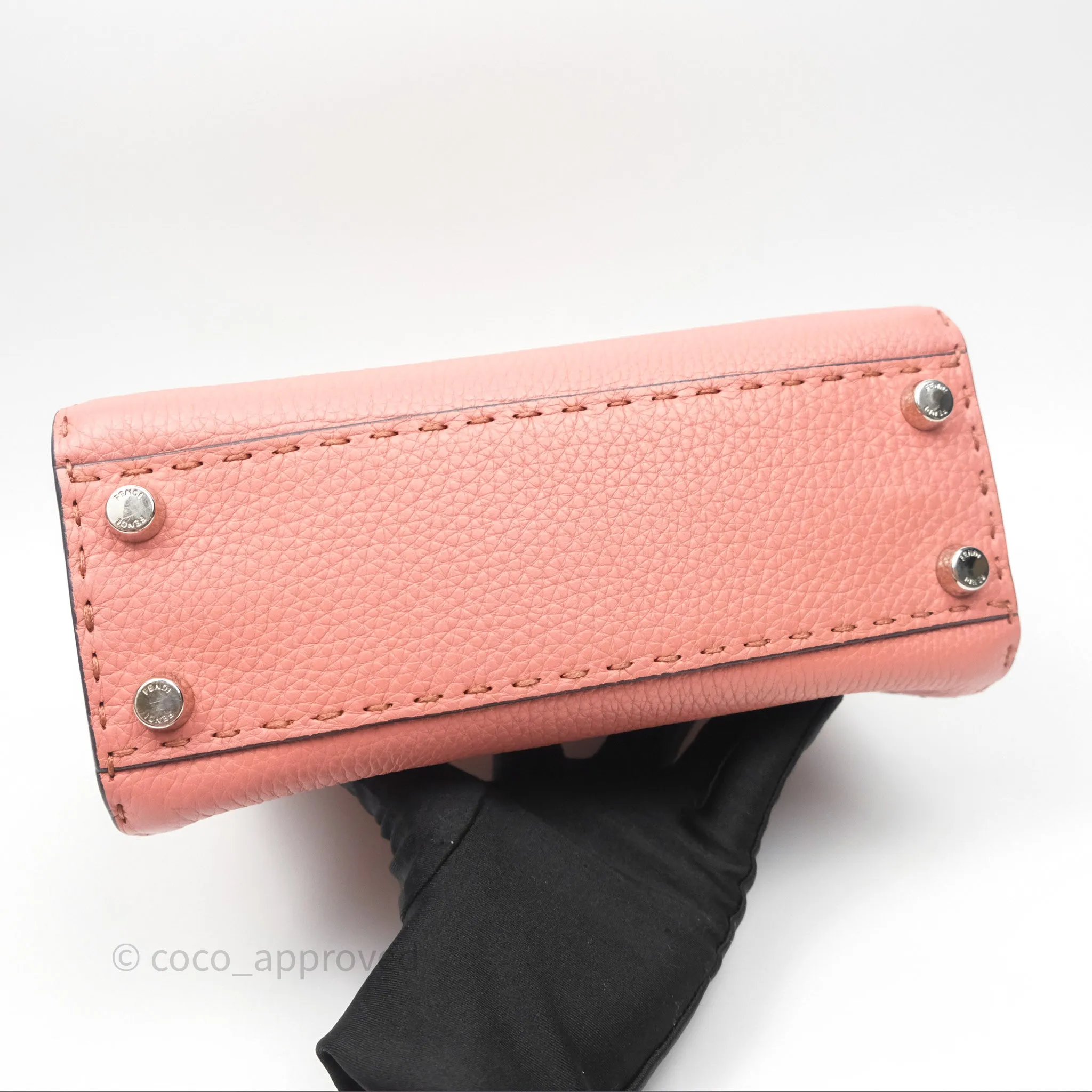 Fendi Mini Peekaboo Bag Pink Grained Leather/Python Silver Hardware with Defender
