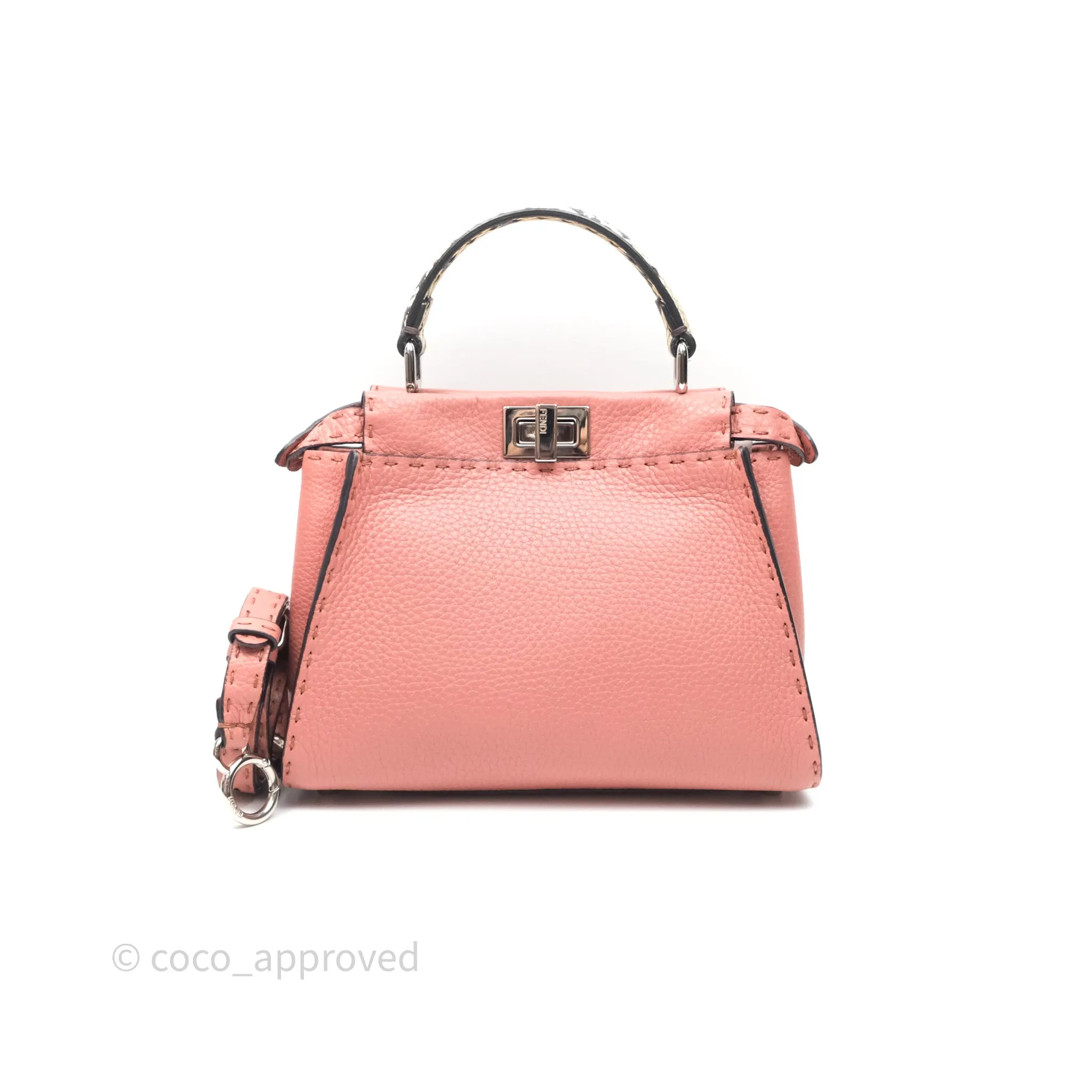 Fendi Mini Peekaboo Bag Pink Grained Leather/Python Silver Hardware with Defender