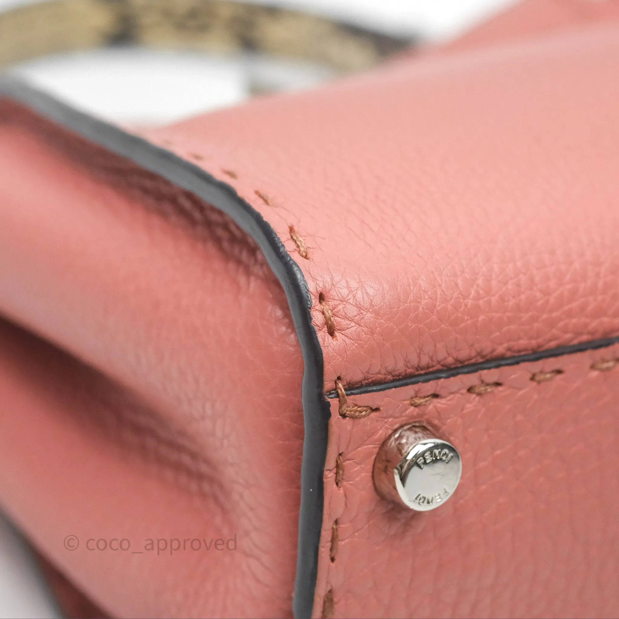 Fendi Mini Peekaboo Bag Pink Grained Leather/Python Silver Hardware with Defender