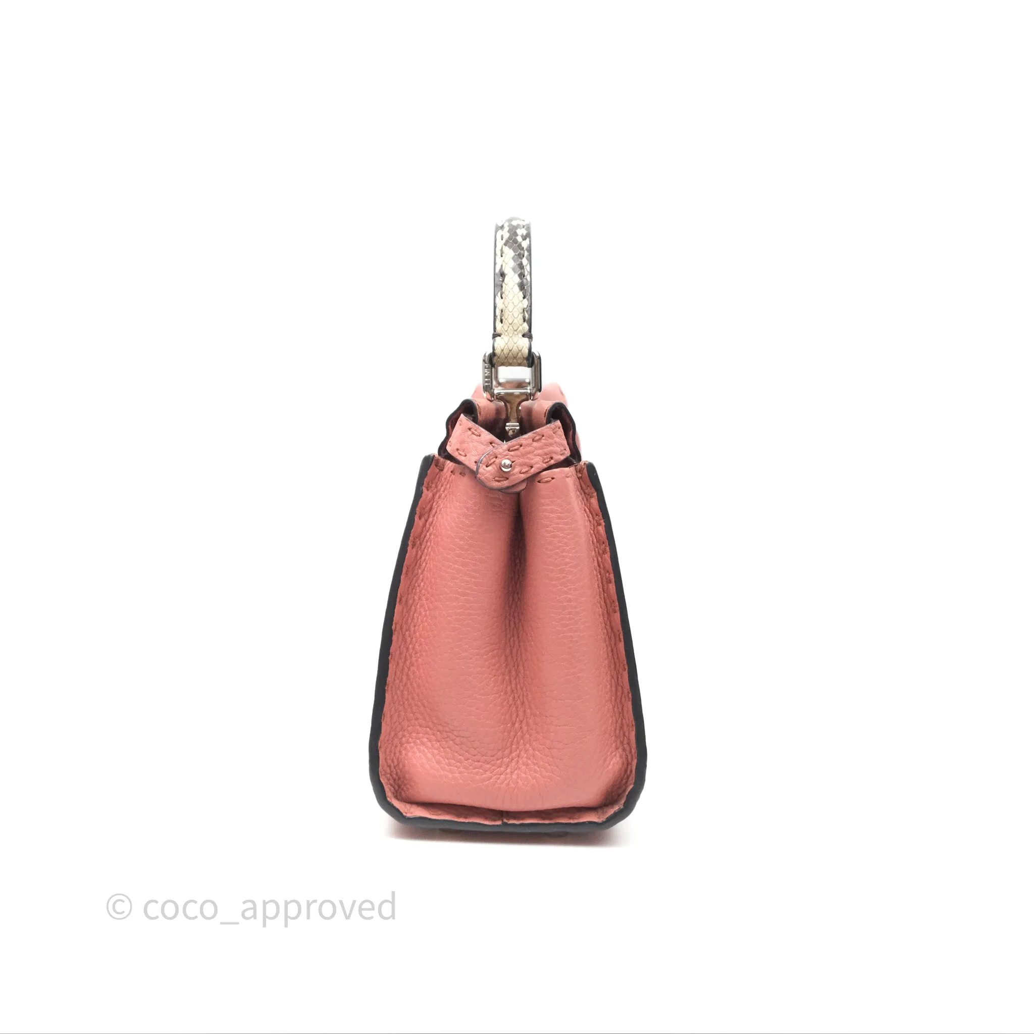 Fendi Mini Peekaboo Bag Pink Grained Leather/Python Silver Hardware with Defender