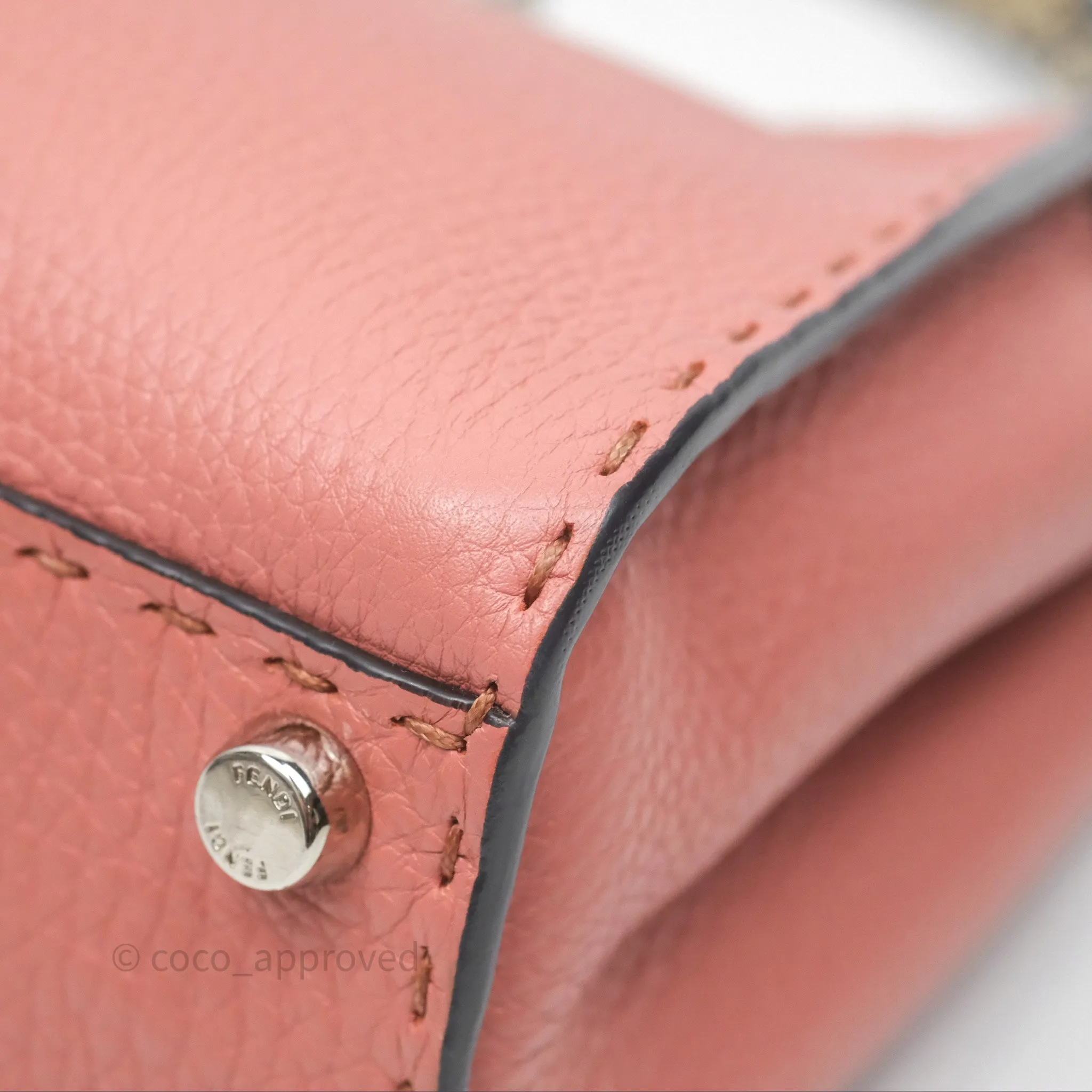 Fendi Mini Peekaboo Bag Pink Grained Leather/Python Silver Hardware with Defender