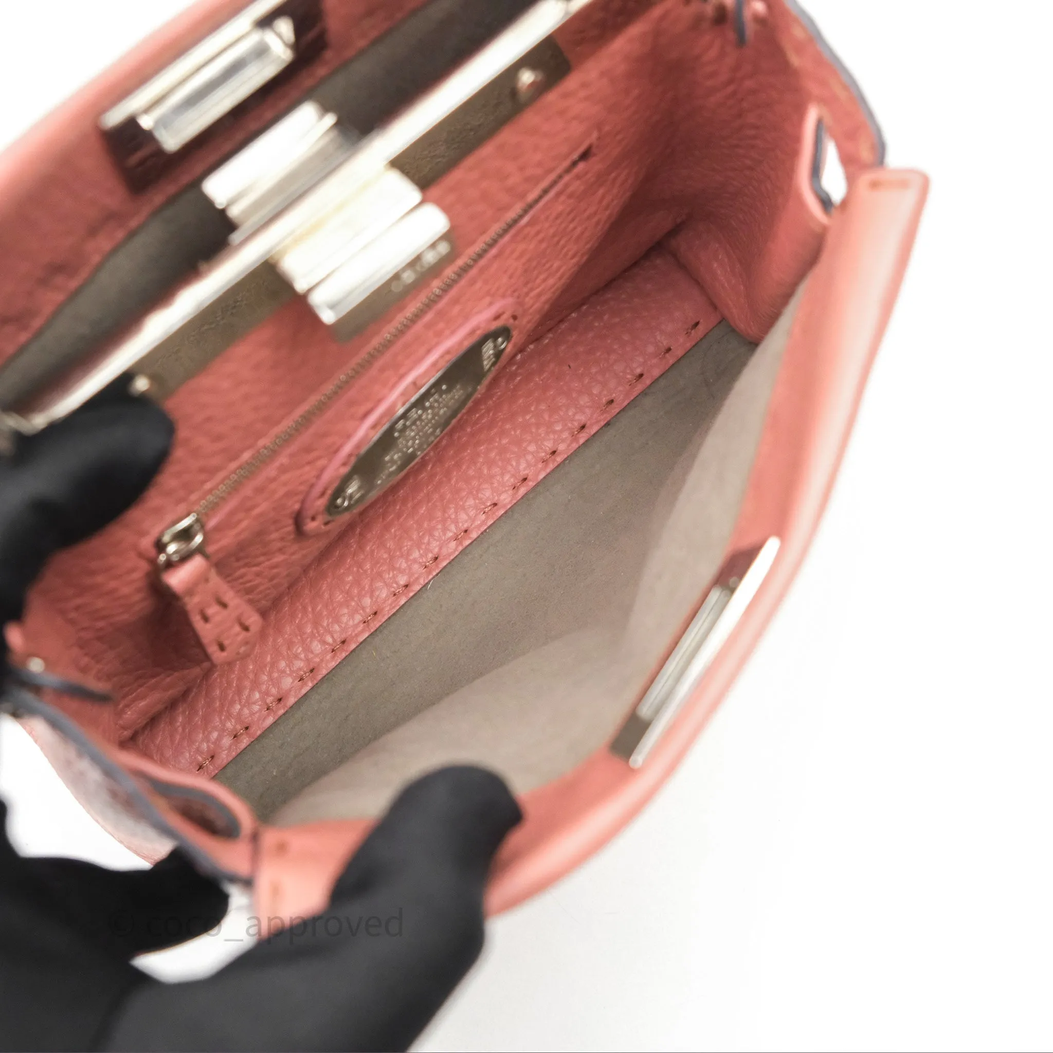 Fendi Mini Peekaboo Bag Pink Grained Leather/Python Silver Hardware with Defender