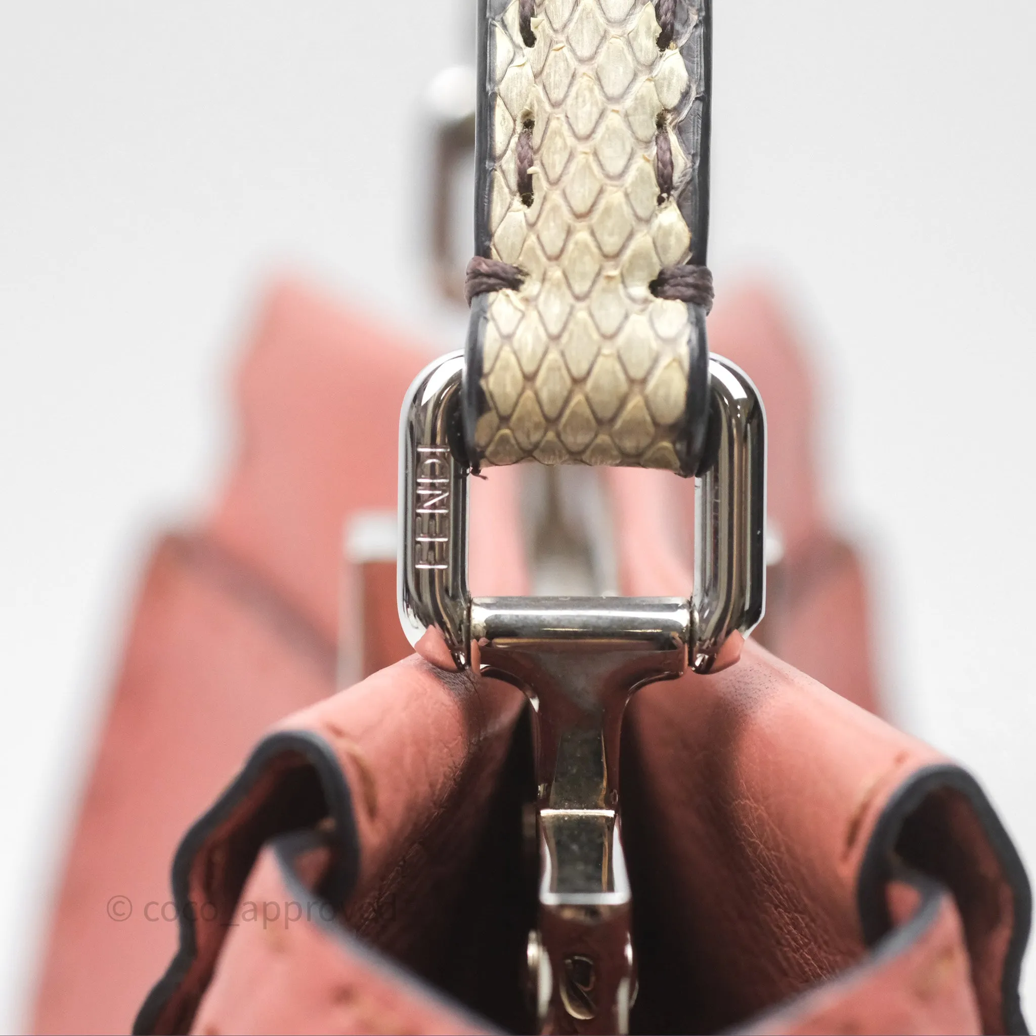 Fendi Mini Peekaboo Bag Pink Grained Leather/Python Silver Hardware with Defender