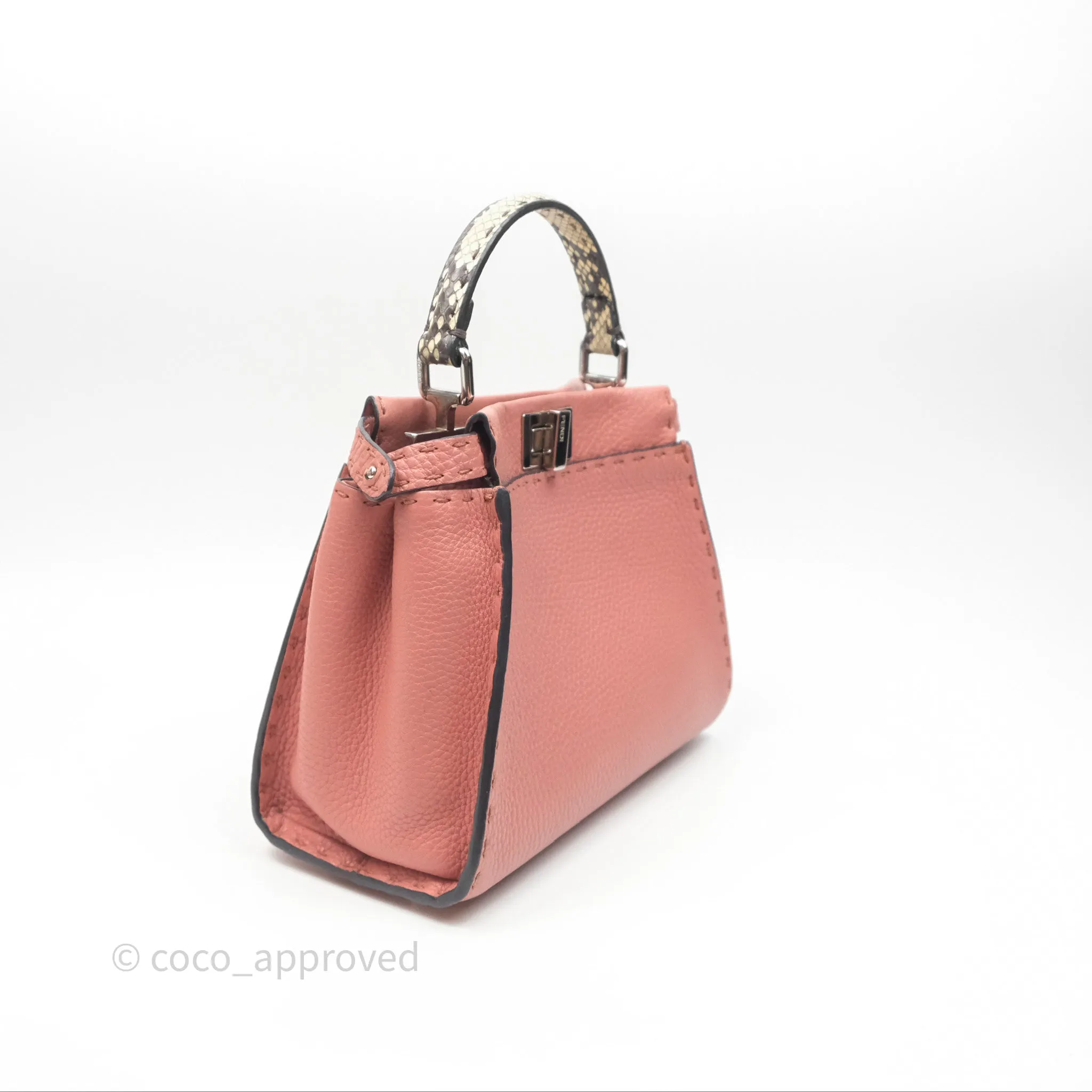 Fendi Mini Peekaboo Bag Pink Grained Leather/Python Silver Hardware with Defender