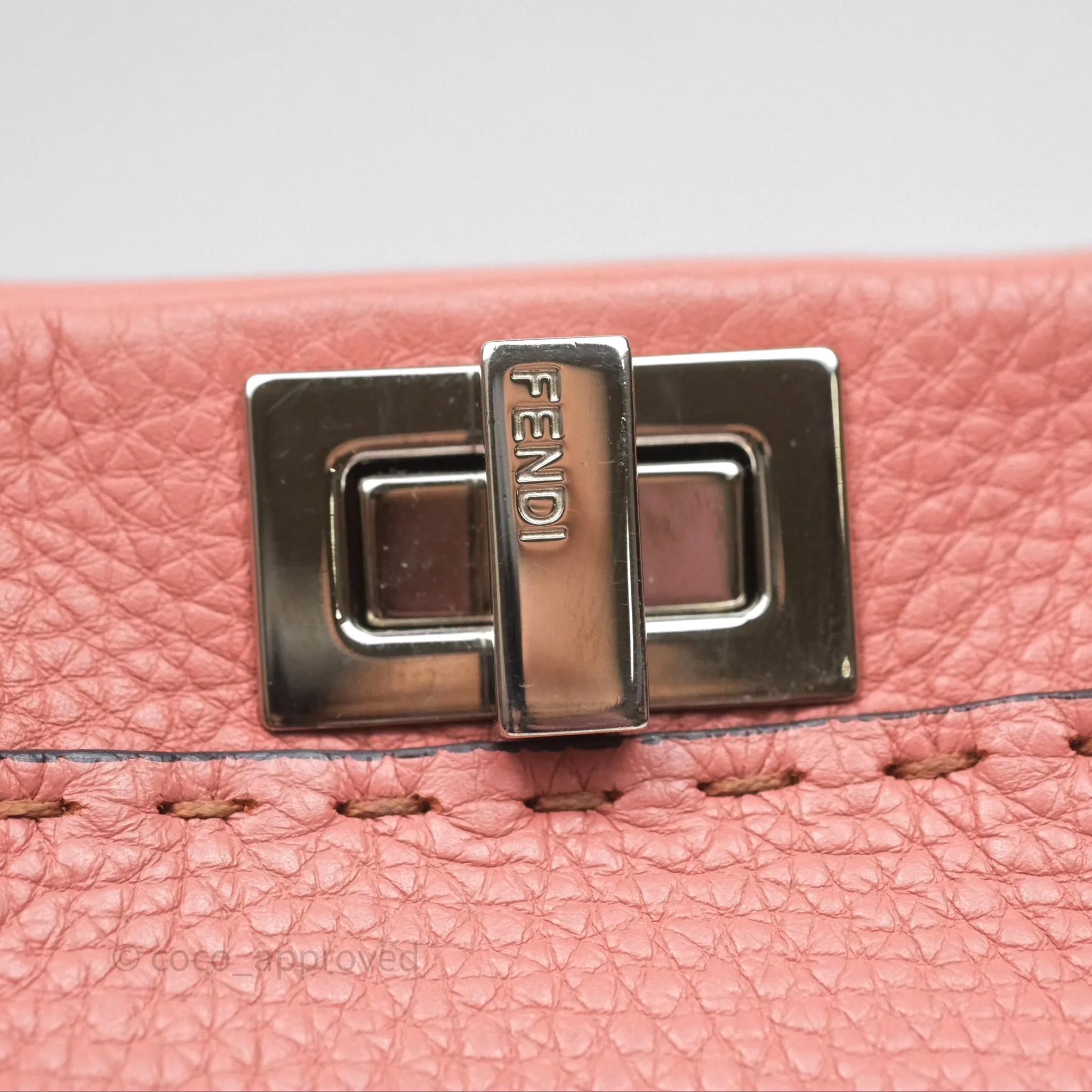 Fendi Mini Peekaboo Bag Pink Grained Leather/Python Silver Hardware with Defender