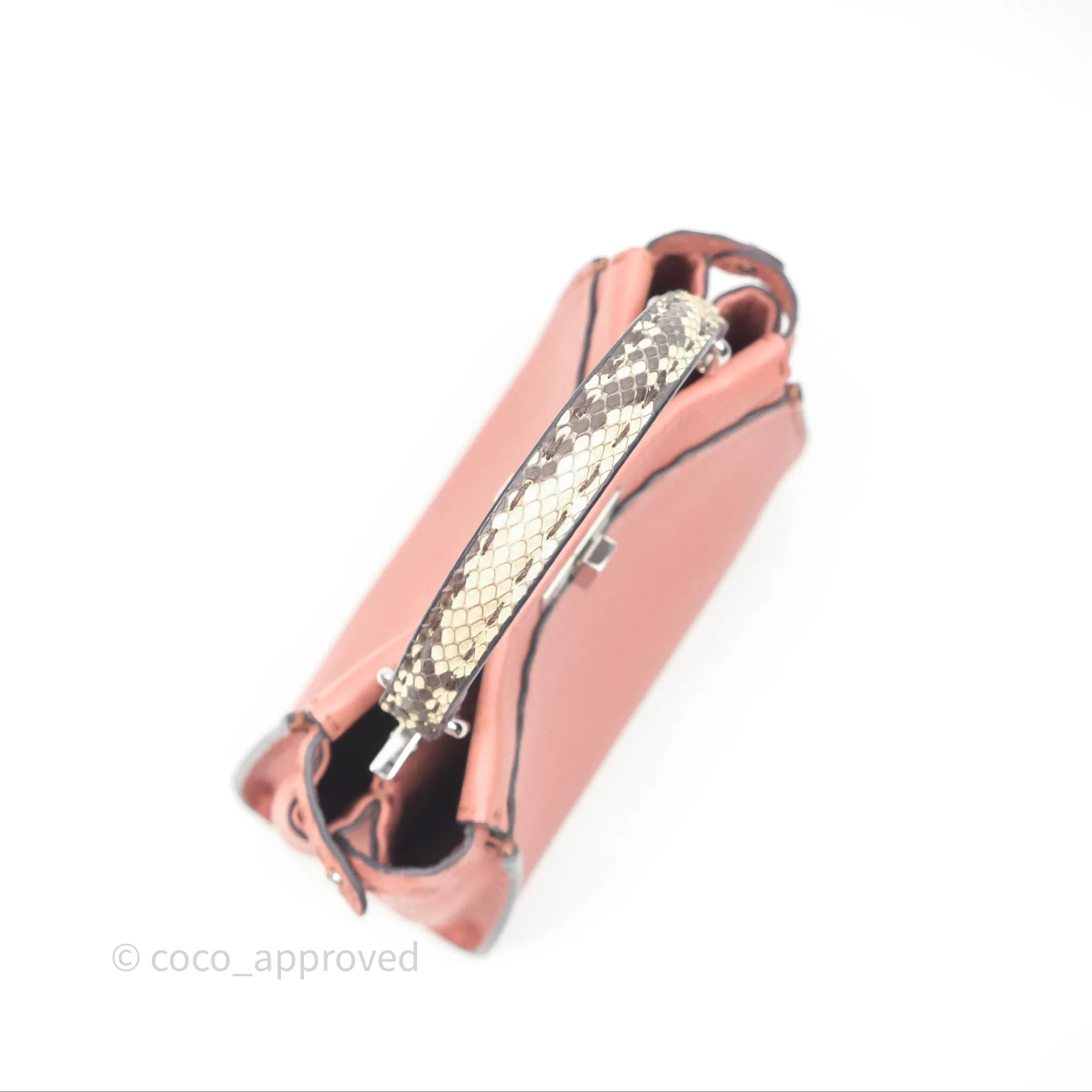 Fendi Mini Peekaboo Bag Pink Grained Leather/Python Silver Hardware with Defender