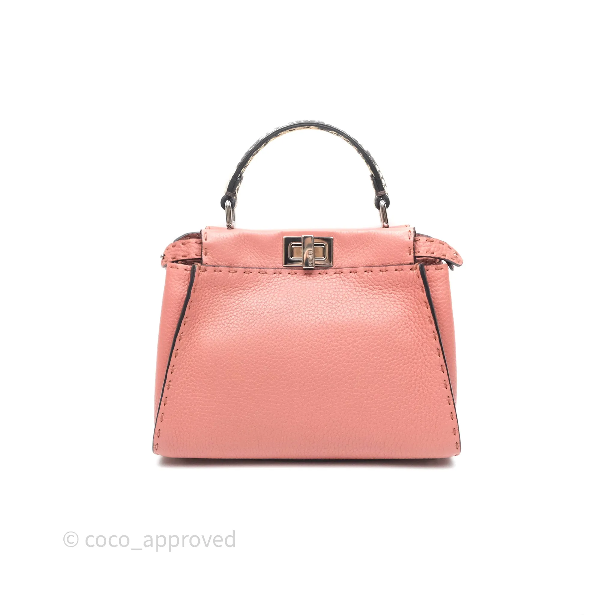 Fendi Mini Peekaboo Bag Pink Grained Leather/Python Silver Hardware with Defender