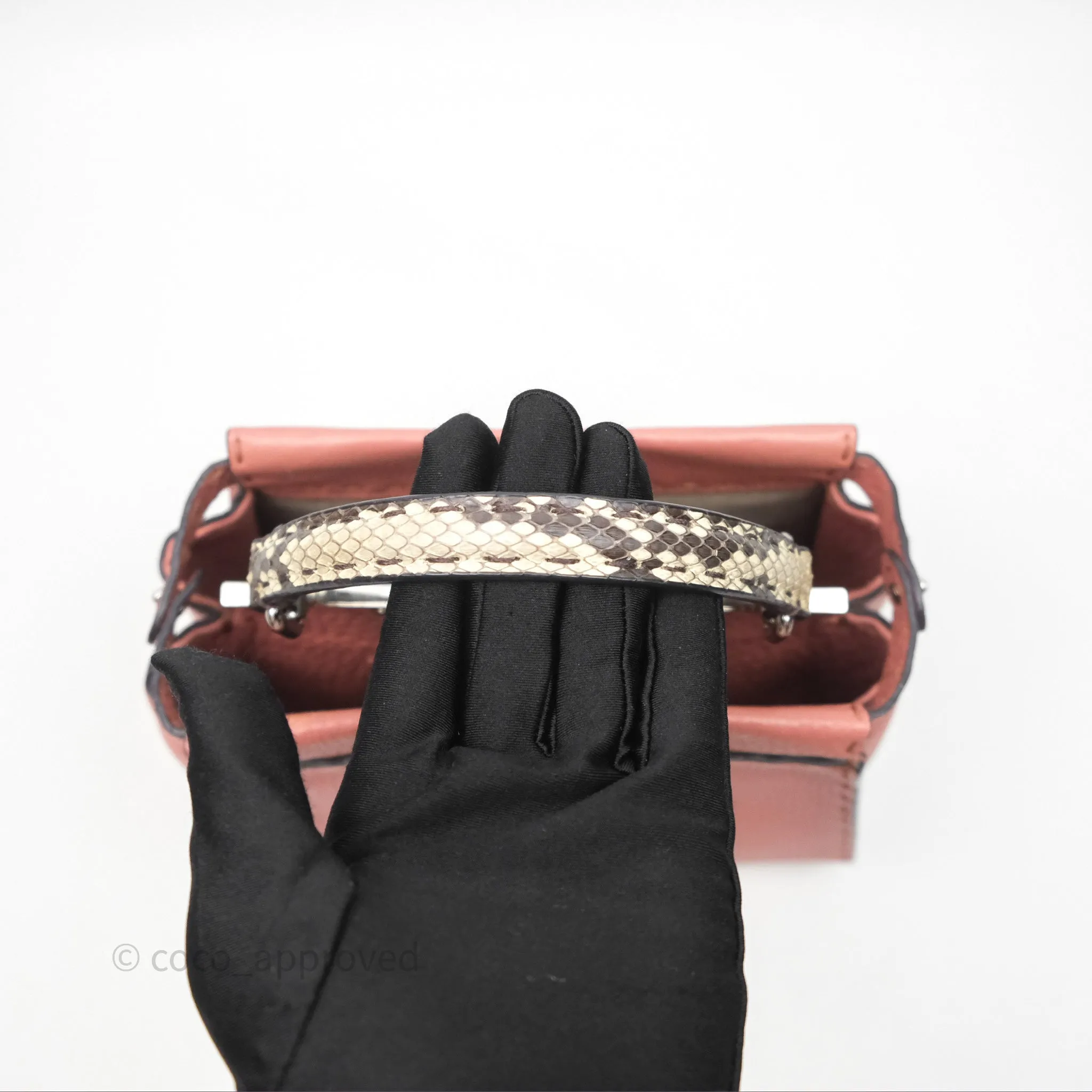 Fendi Mini Peekaboo Bag Pink Grained Leather/Python Silver Hardware with Defender
