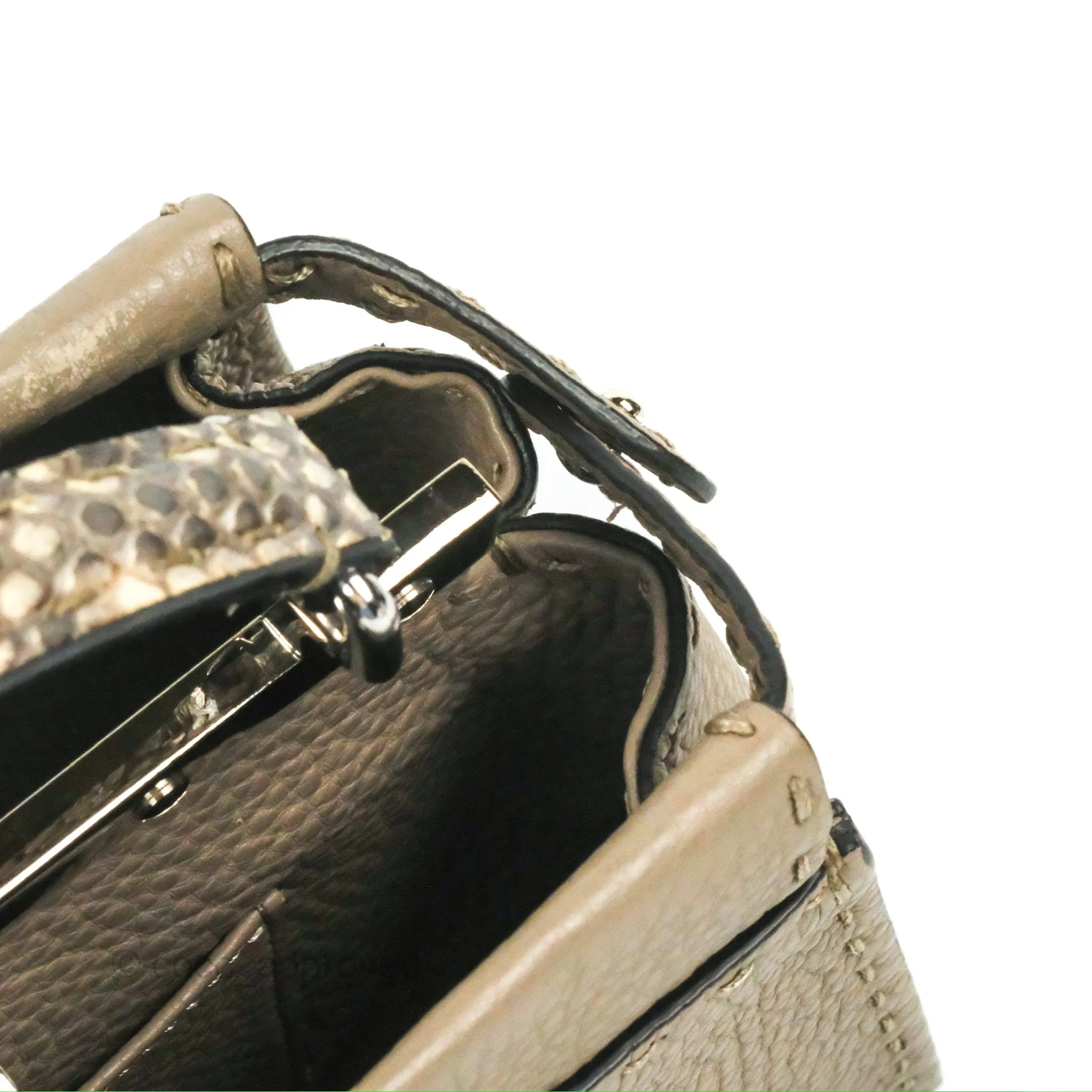 Fendi Mini Peekaboo Dove Grey Selleria Bag Cuoio Romano Python