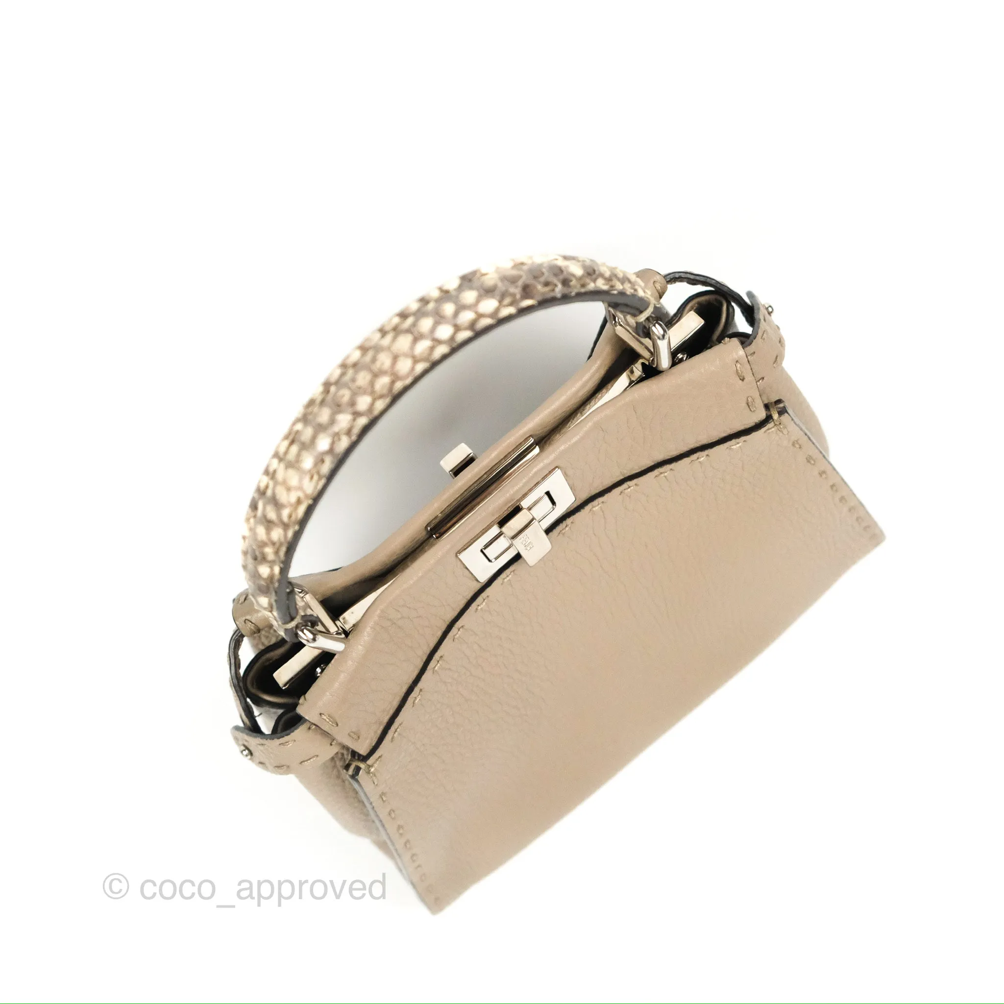 Fendi Mini Peekaboo Dove Grey Selleria Bag Cuoio Romano Python