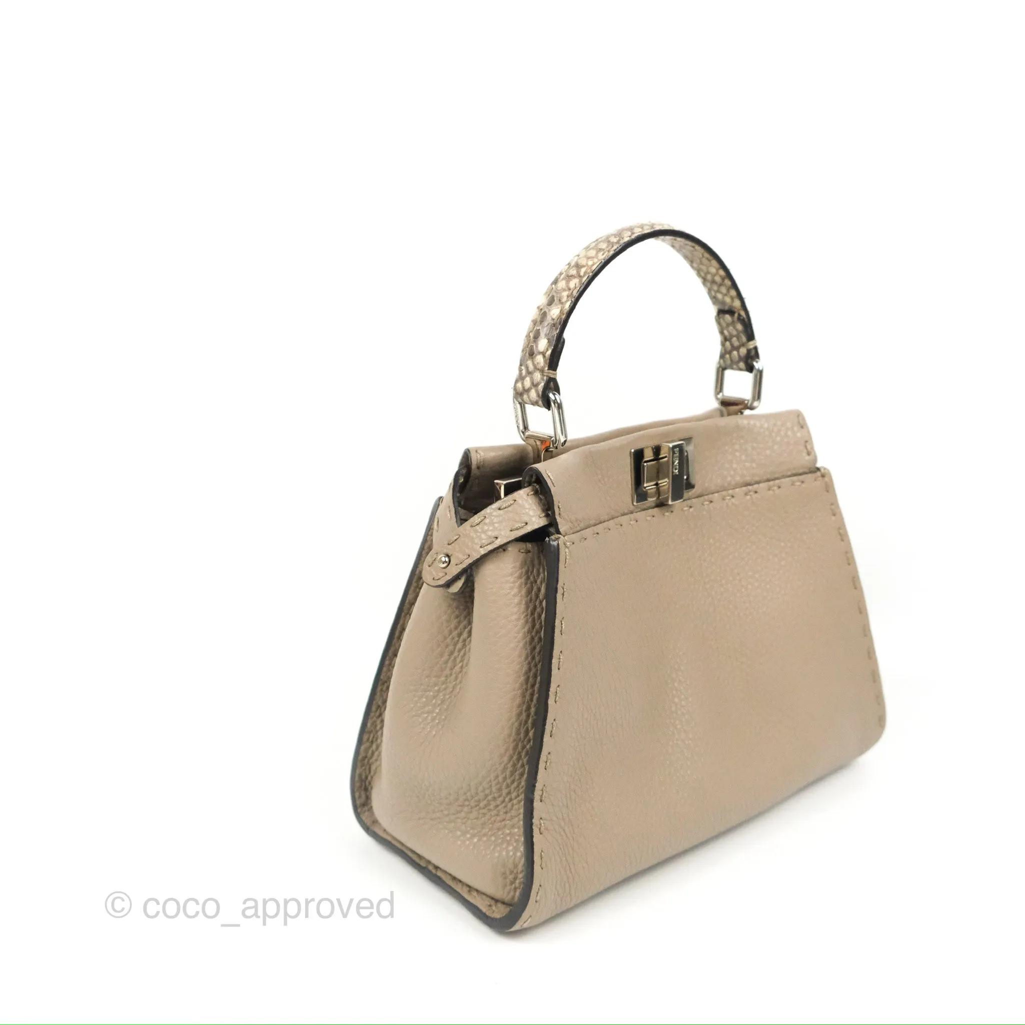 Fendi Mini Peekaboo Dove Grey Selleria Bag Cuoio Romano Python