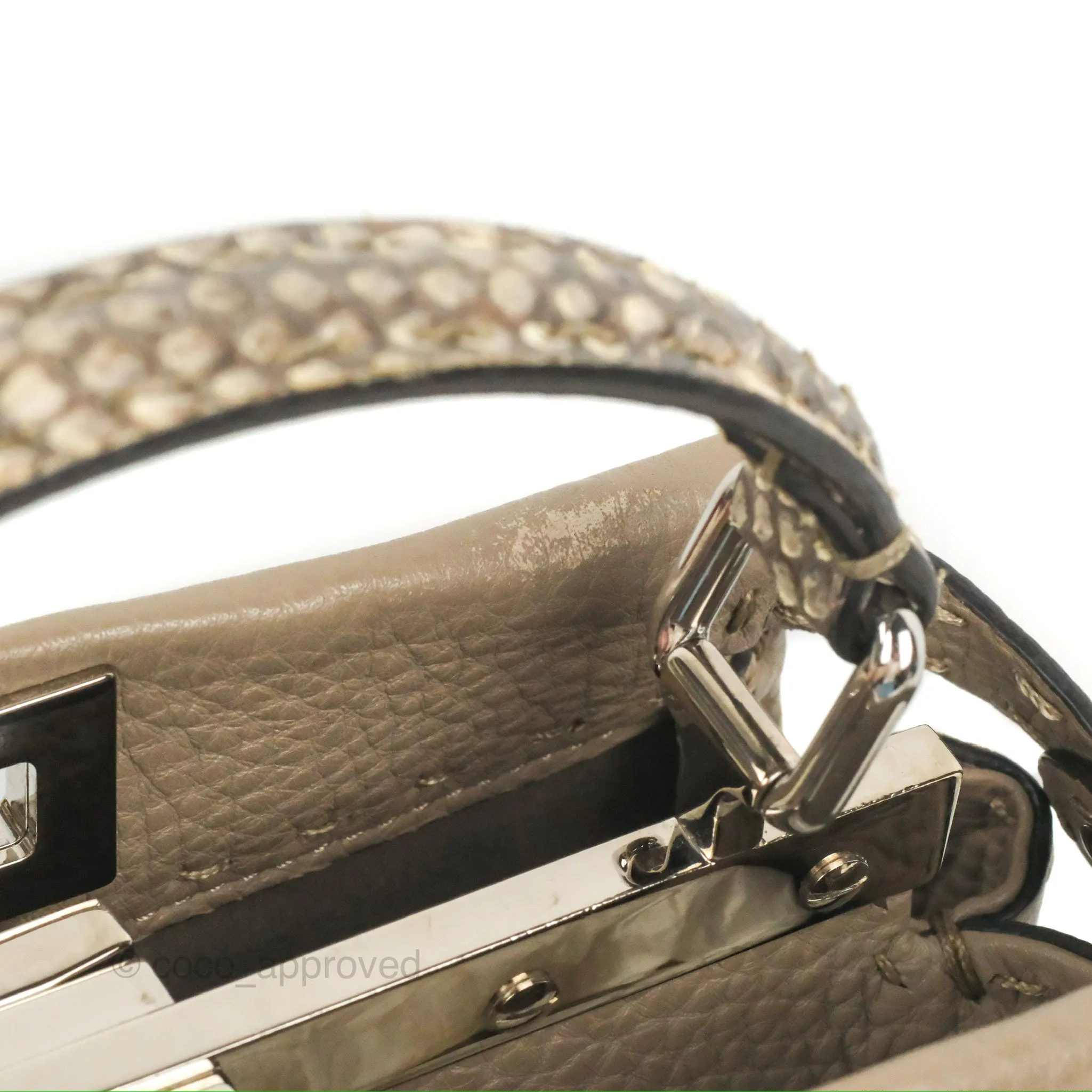 Fendi Mini Peekaboo Dove Grey Selleria Bag Cuoio Romano Python