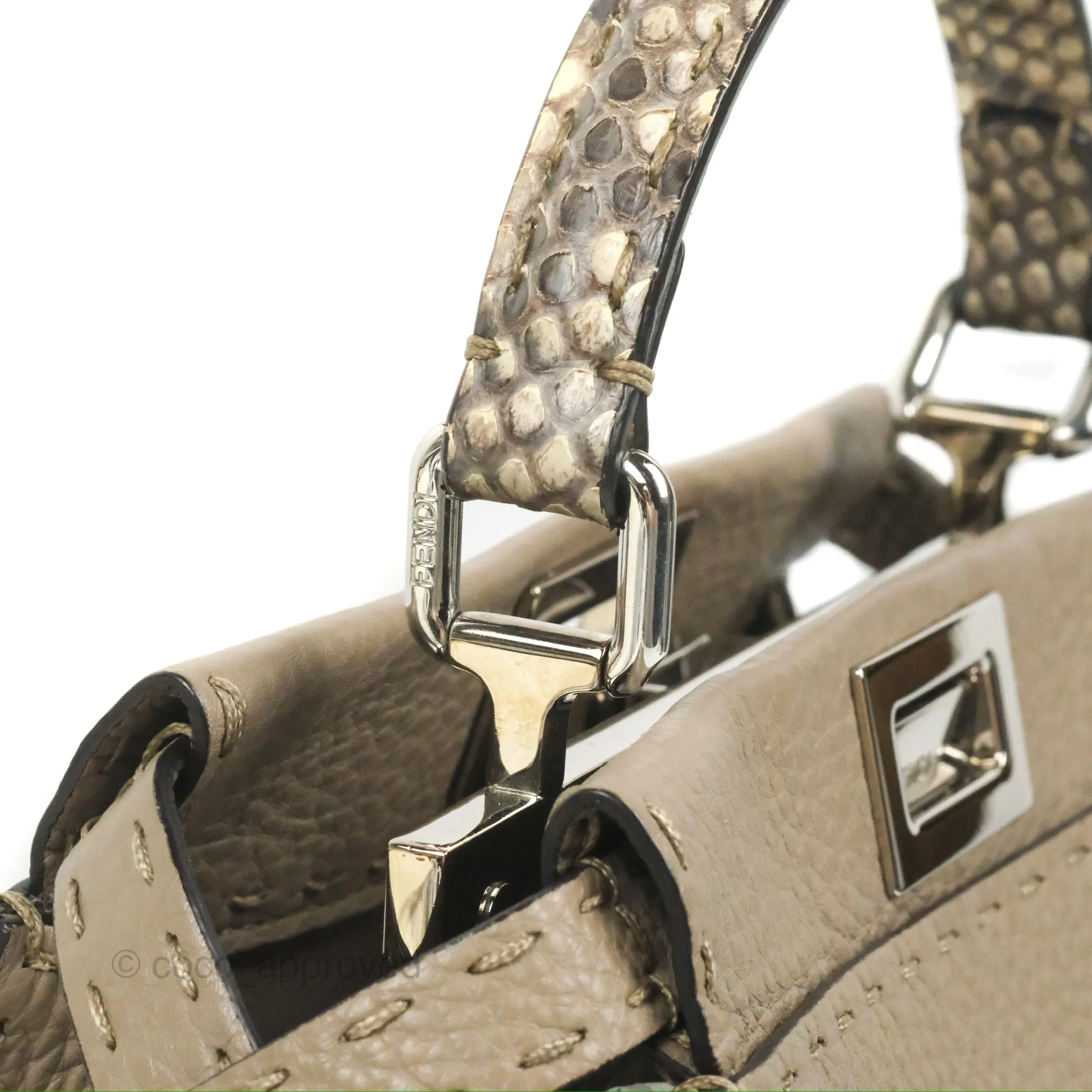 Fendi Mini Peekaboo Dove Grey Selleria Bag Cuoio Romano Python