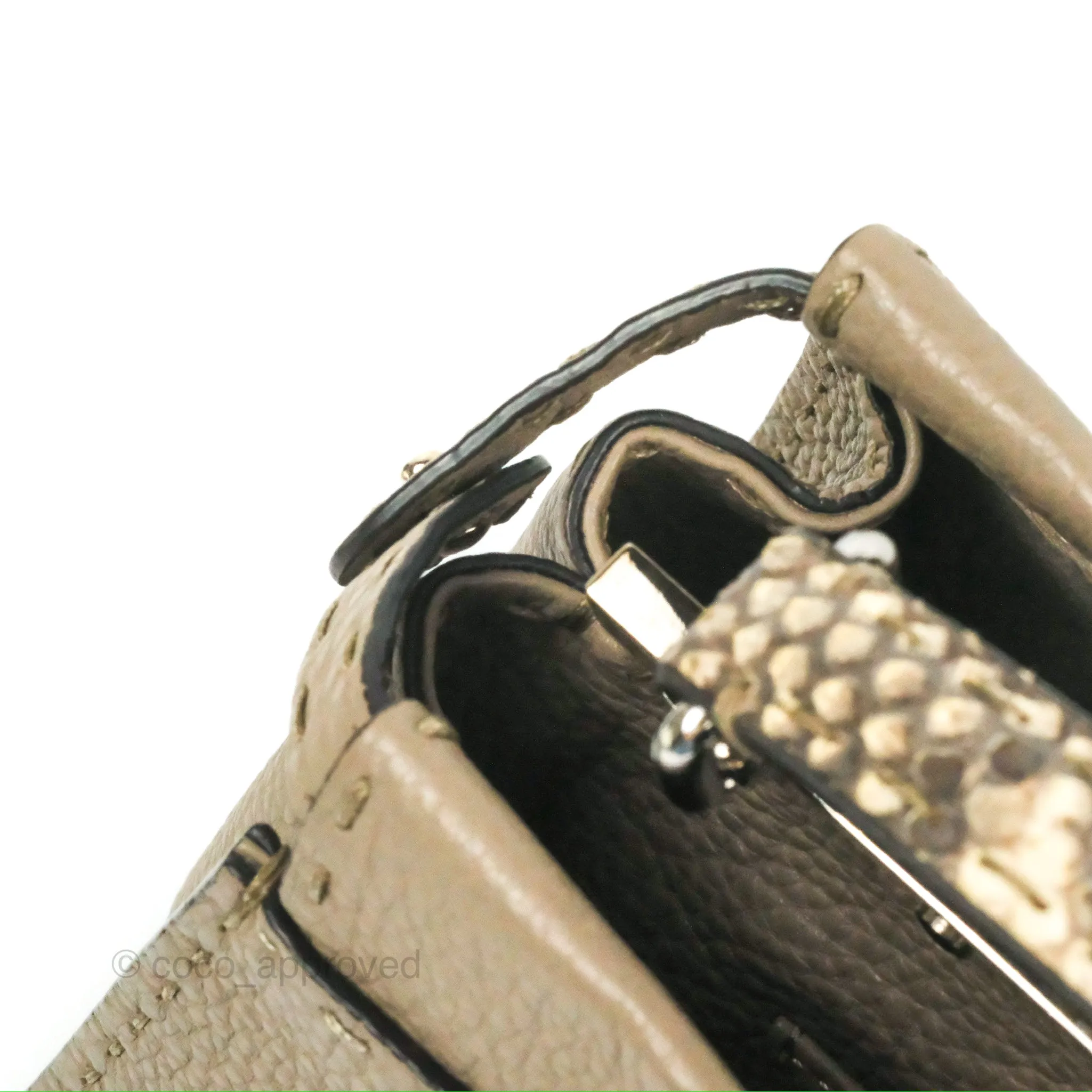 Fendi Mini Peekaboo Dove Grey Selleria Bag Cuoio Romano Python