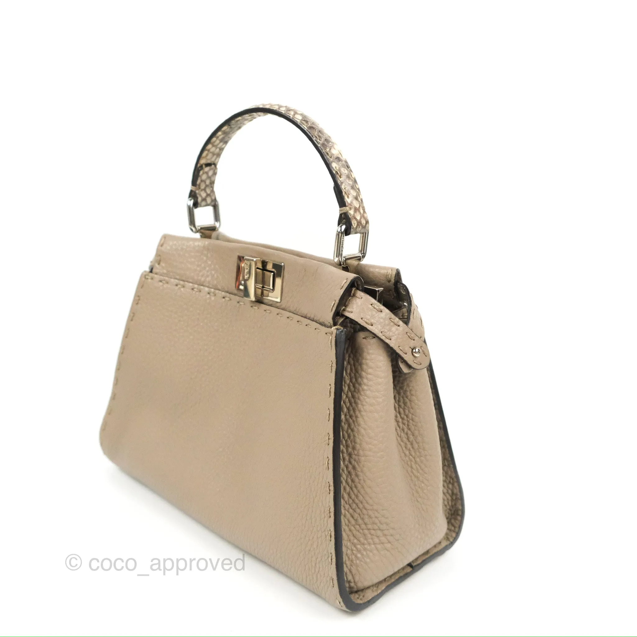 Fendi Mini Peekaboo Dove Grey Selleria Bag Cuoio Romano Python
