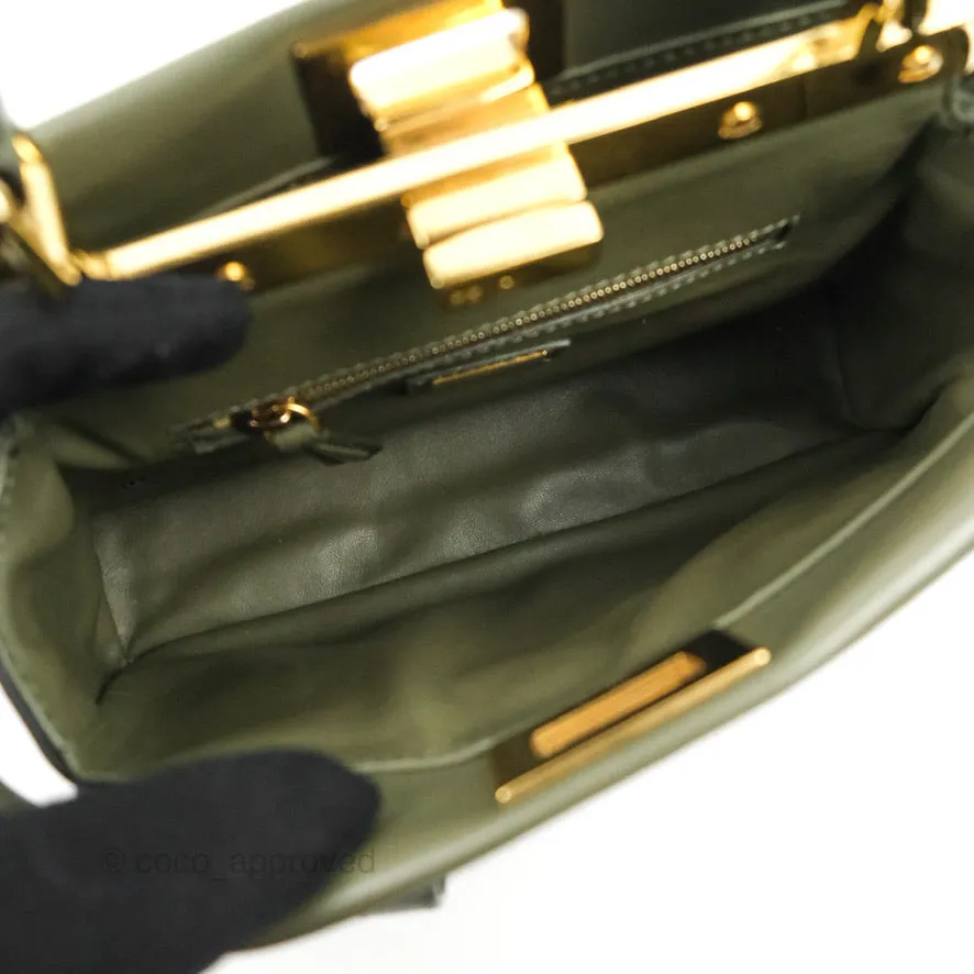 Fendi Mini Peekaboo Pocket Bag Olive Green Gold Hardware
