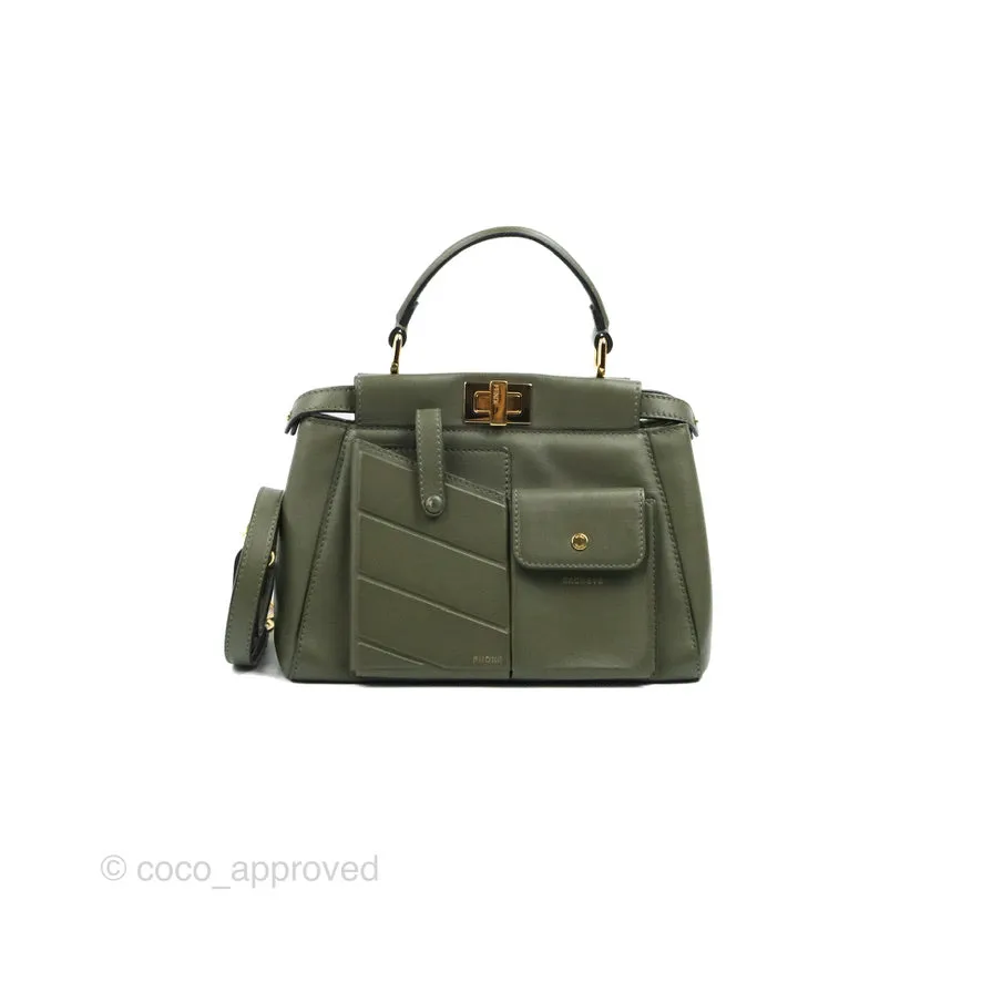 Fendi Mini Peekaboo Pocket Bag Olive Green Gold Hardware