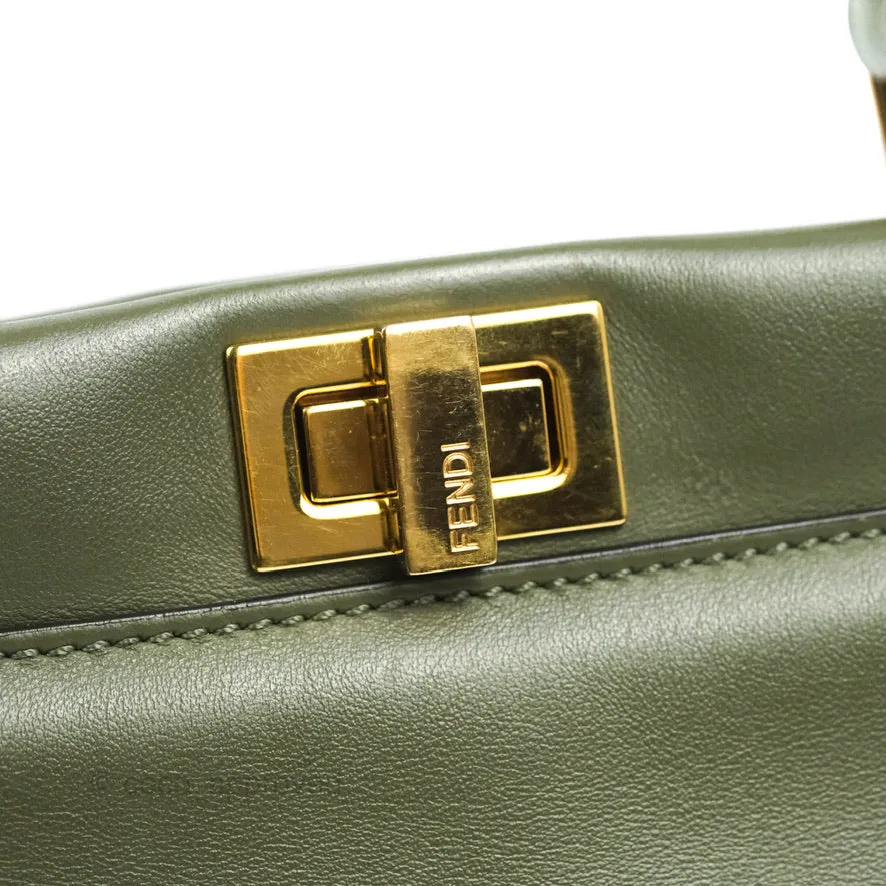 Fendi Mini Peekaboo Pocket Bag Olive Green Gold Hardware