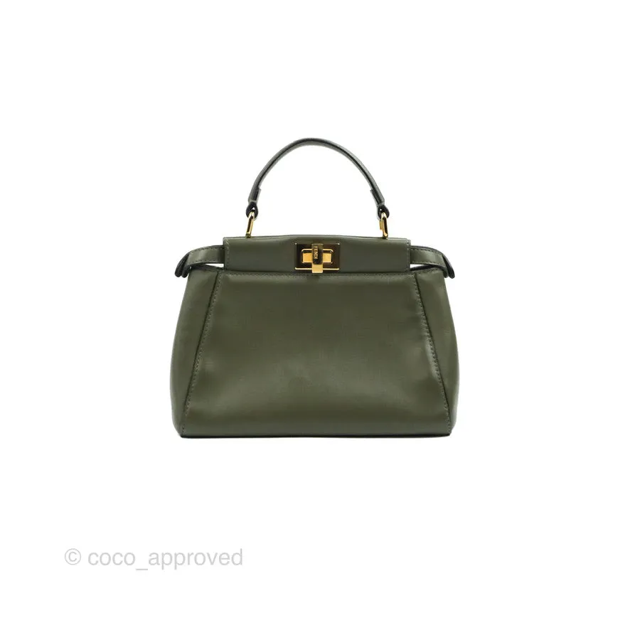 Fendi Mini Peekaboo Pocket Bag Olive Green Gold Hardware