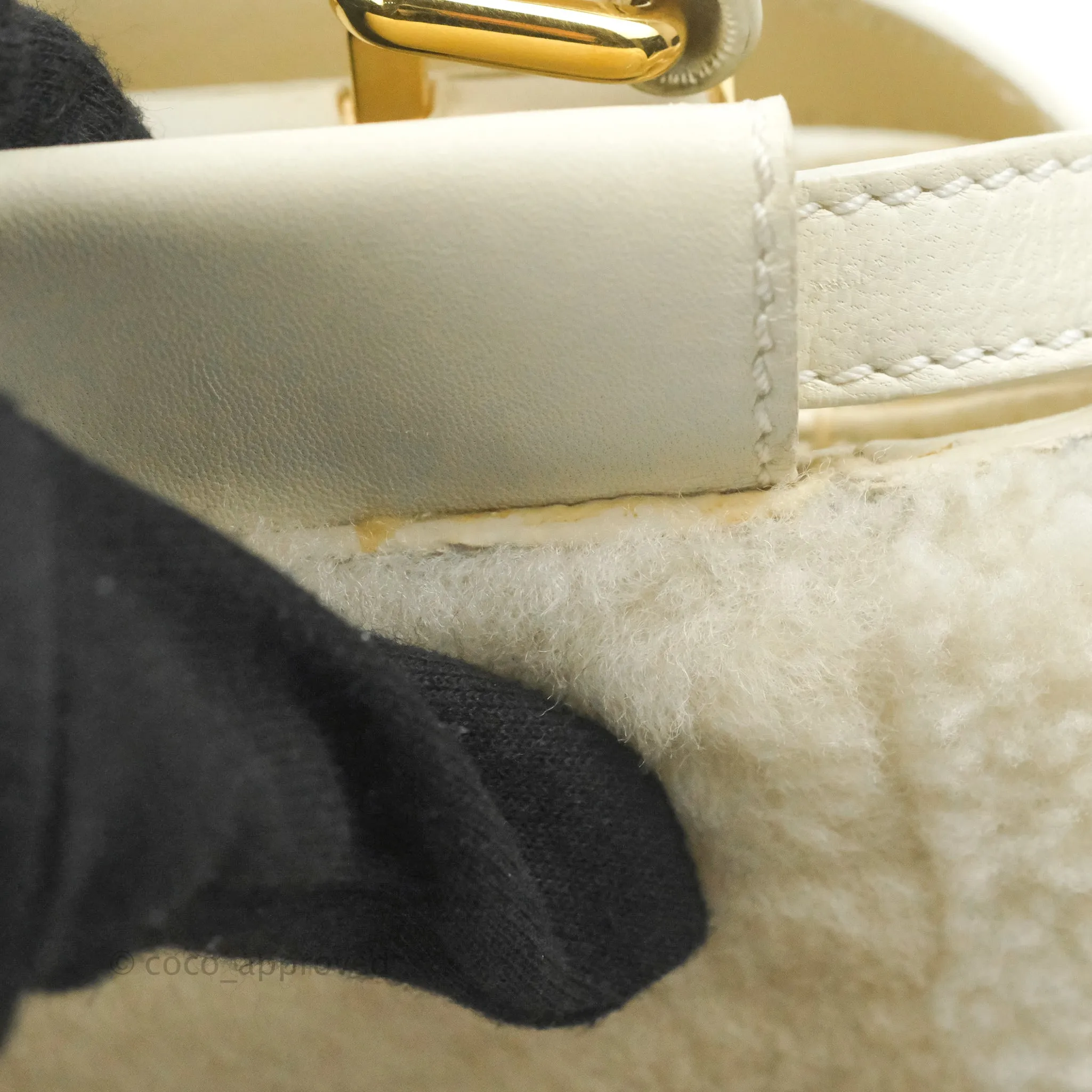 Fendi Mini Peekaboo Shearling Bag White Gold Harware