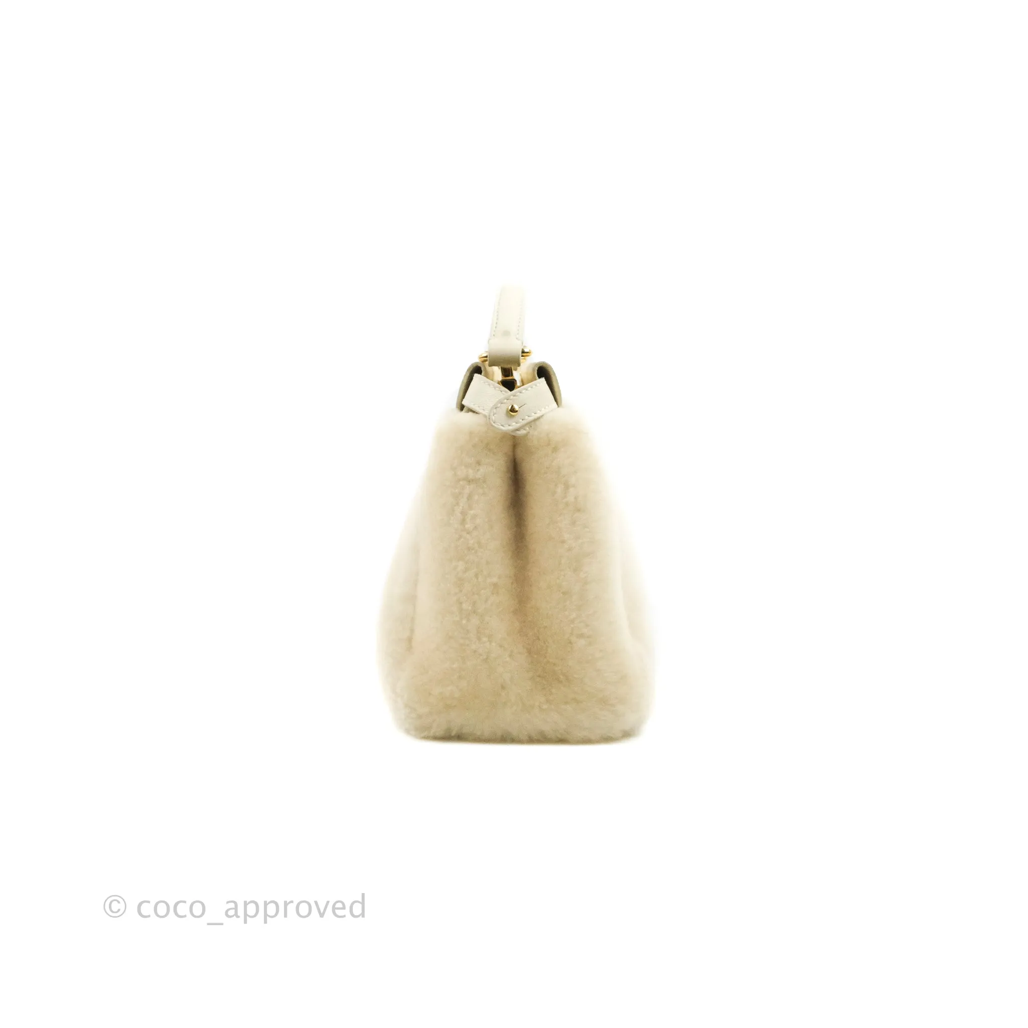 Fendi Mini Peekaboo Shearling Bag White Gold Harware