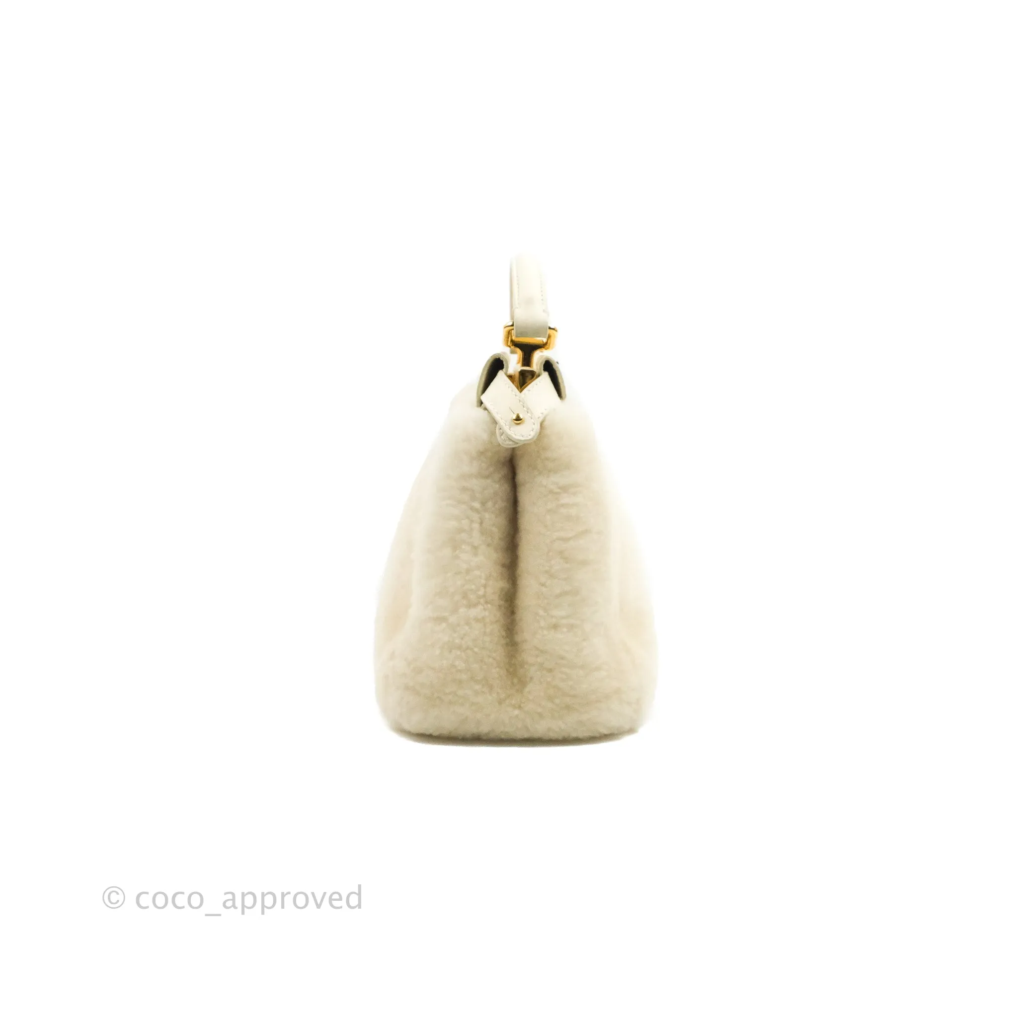 Fendi Mini Peekaboo Shearling Bag White Gold Harware