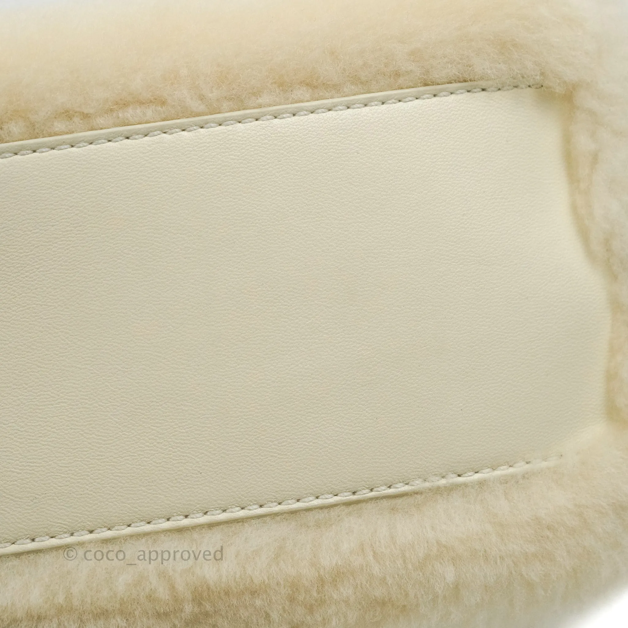 Fendi Mini Peekaboo Shearling Bag White Gold Harware