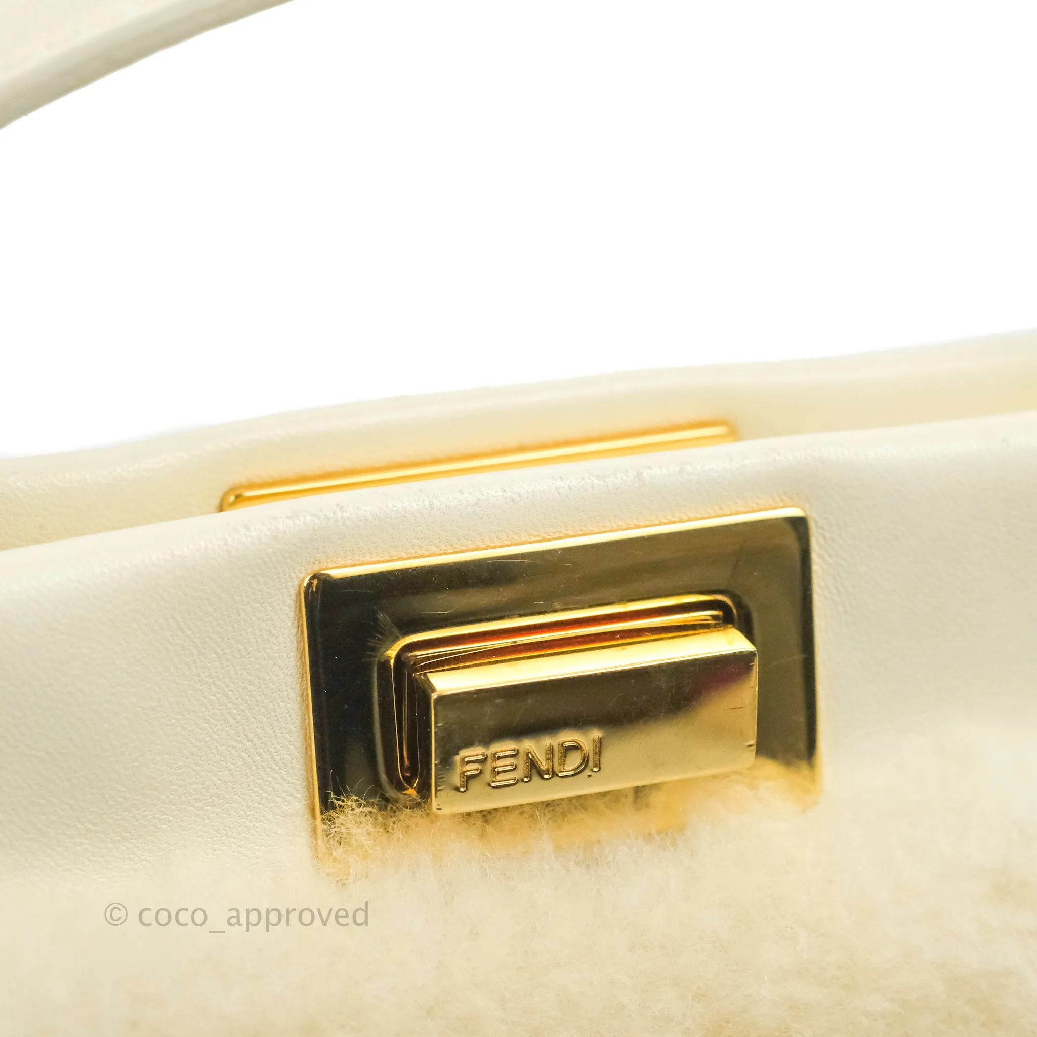 Fendi Mini Peekaboo Shearling Bag White Gold Harware