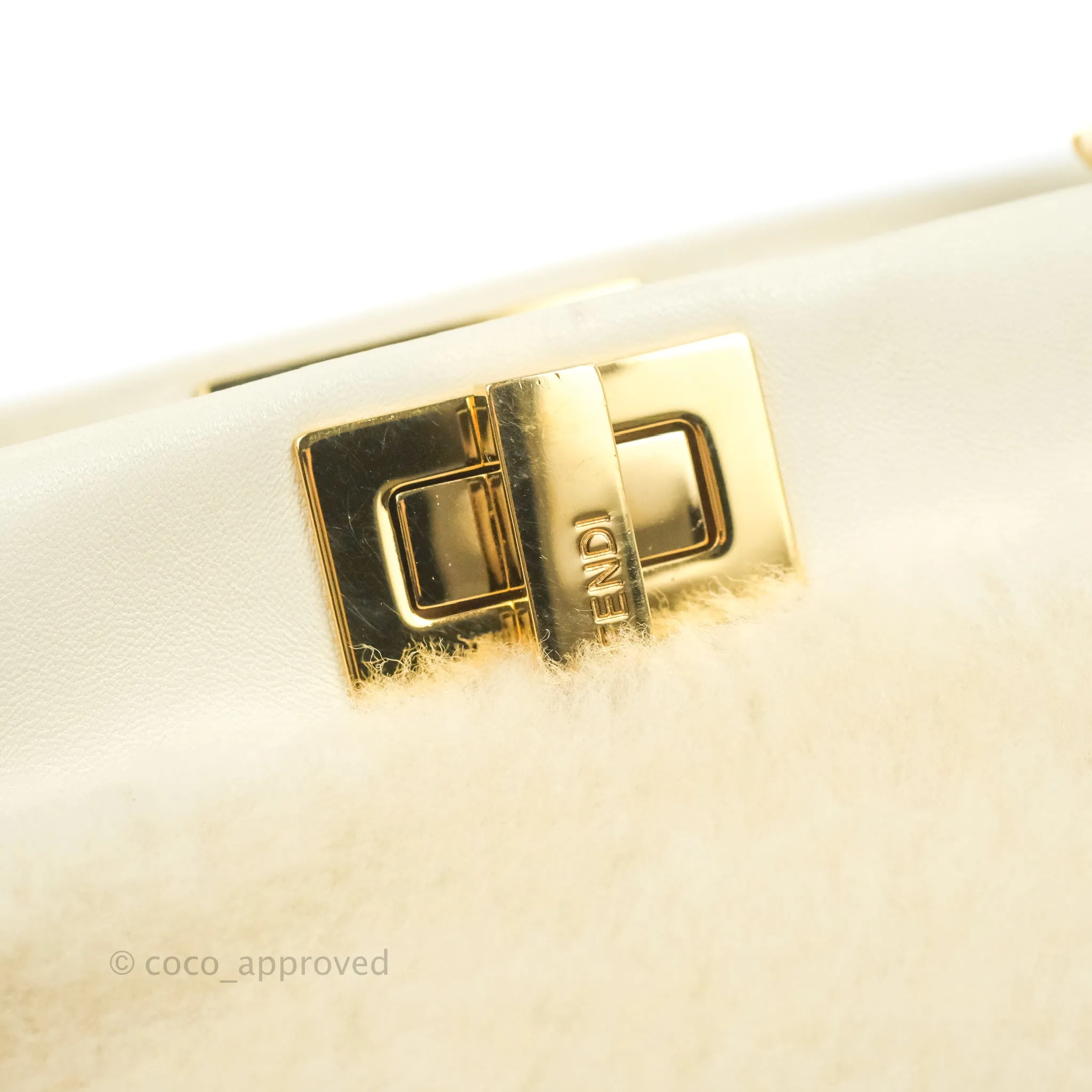 Fendi Mini Peekaboo Shearling Bag White Gold Harware