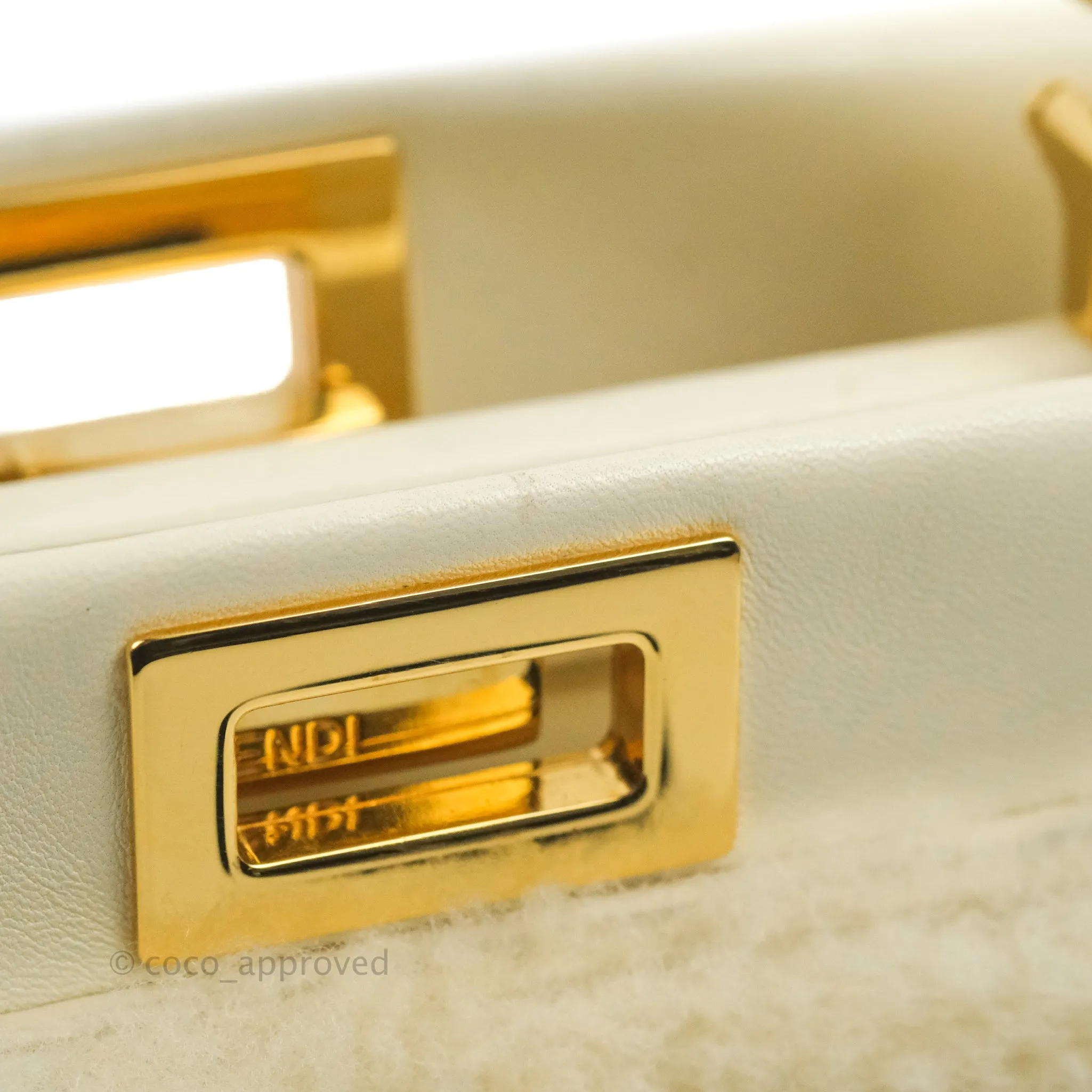 Fendi Mini Peekaboo Shearling Bag White Gold Harware