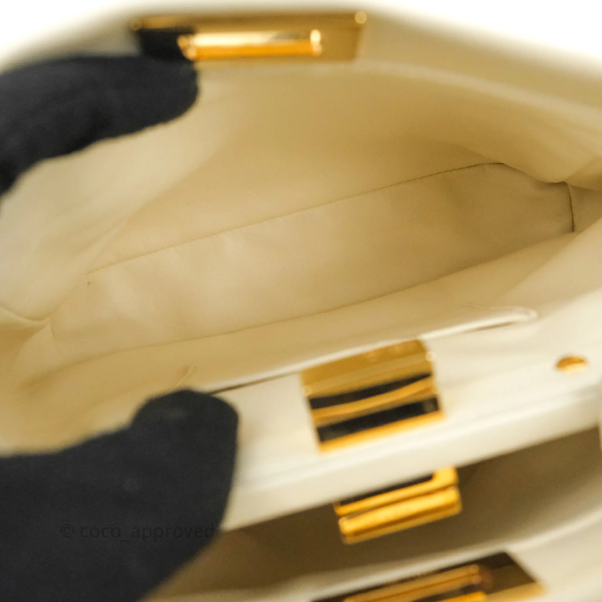 Fendi Mini Peekaboo Shearling Bag White Gold Harware