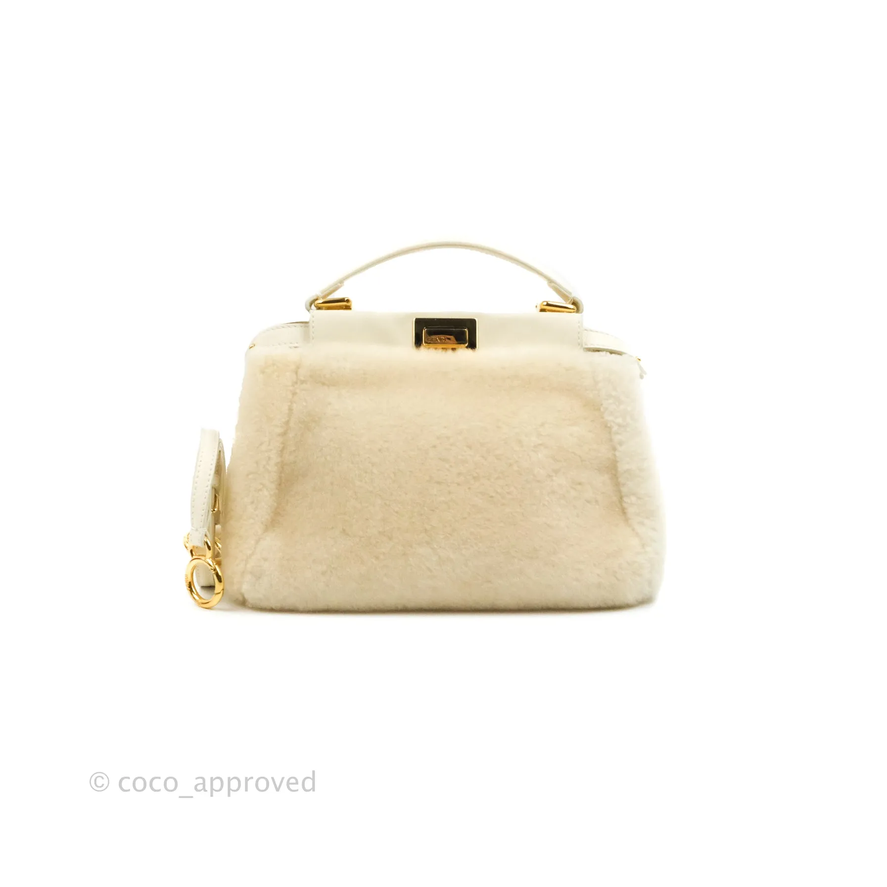 Fendi Mini Peekaboo Shearling Bag White Gold Harware