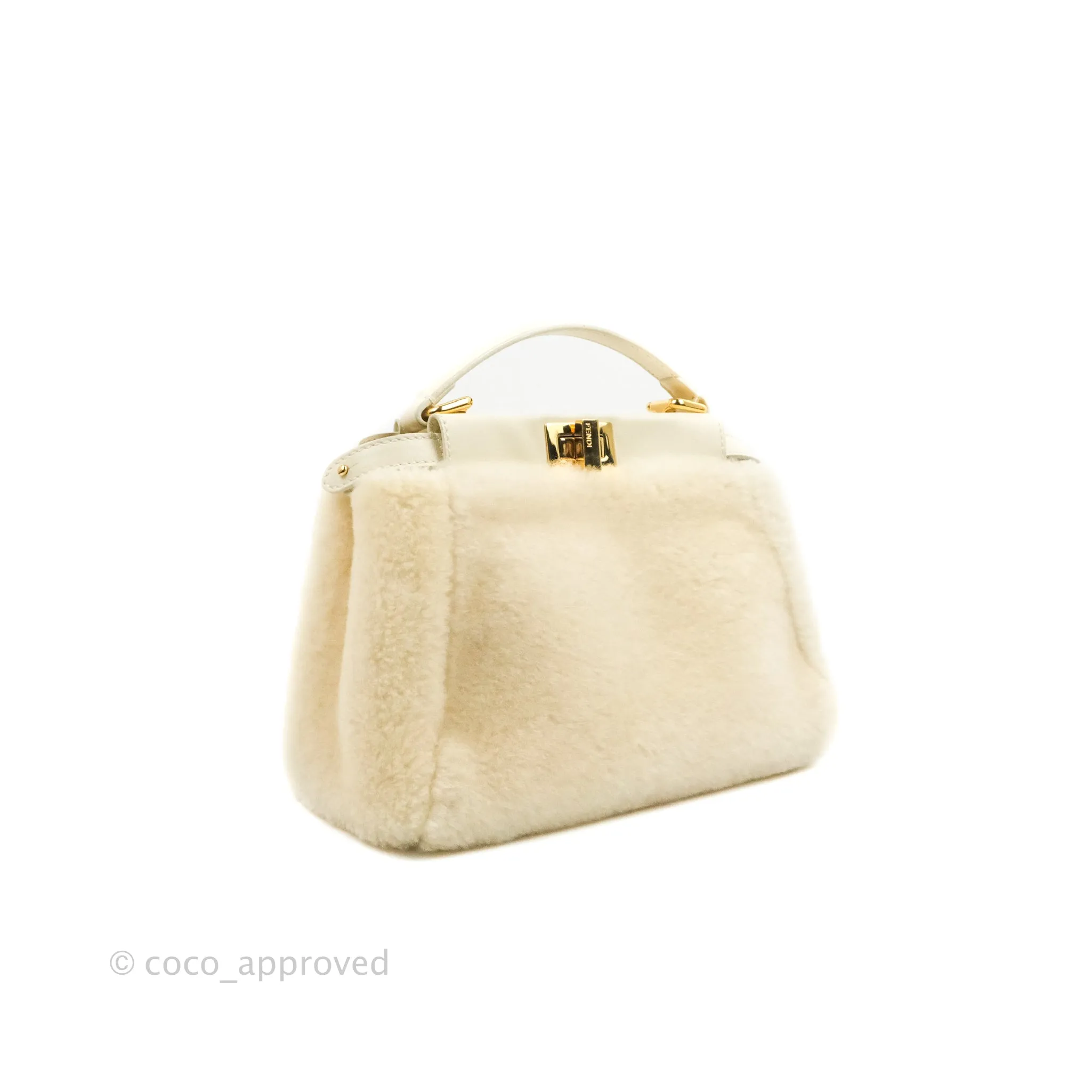 Fendi Mini Peekaboo Shearling Bag White Gold Harware