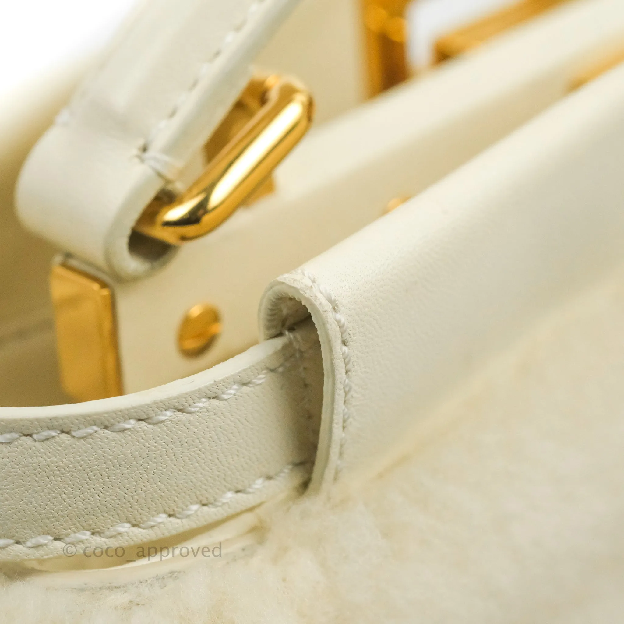 Fendi Mini Peekaboo Shearling Bag White Gold Harware