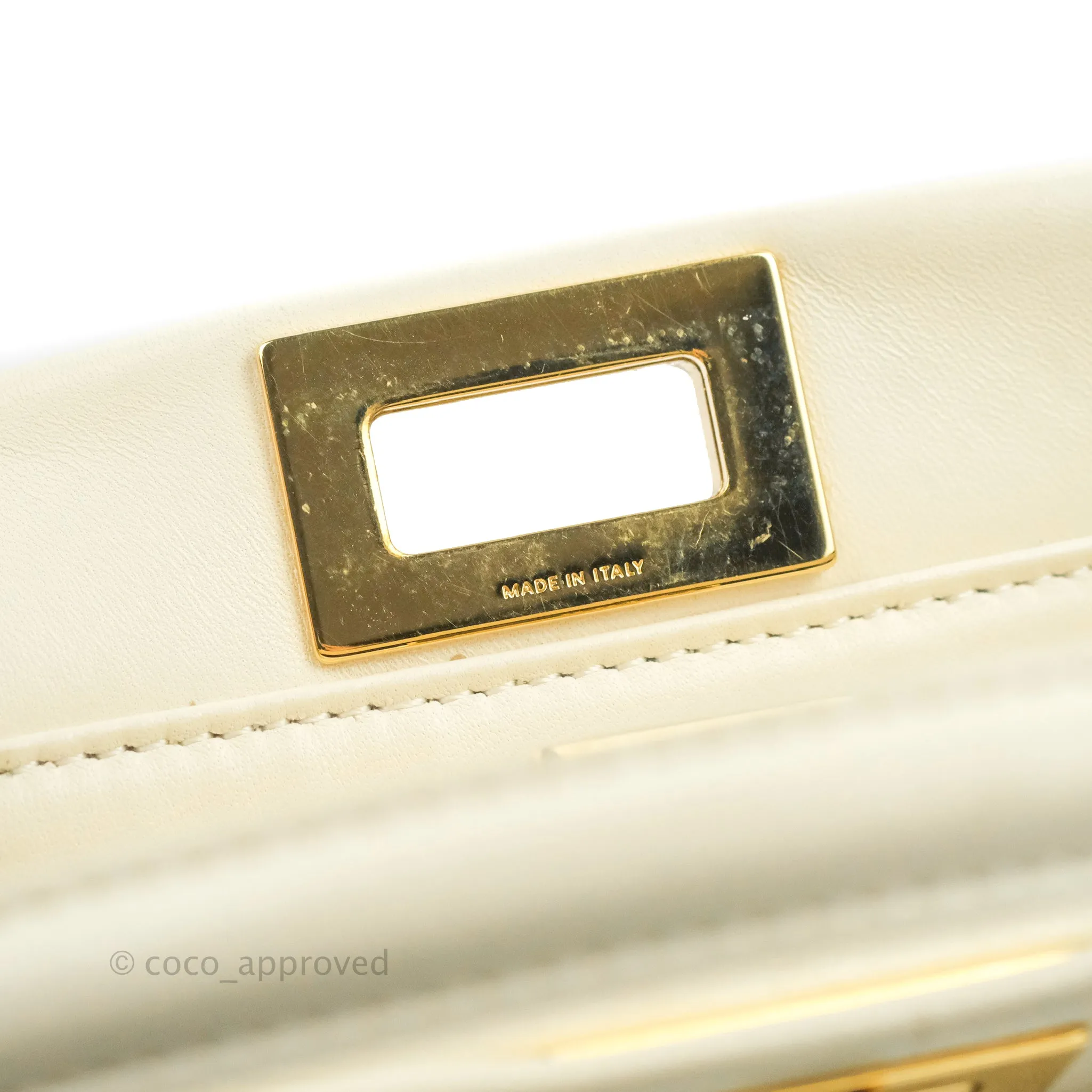 Fendi Mini Peekaboo Shearling Bag White Gold Harware