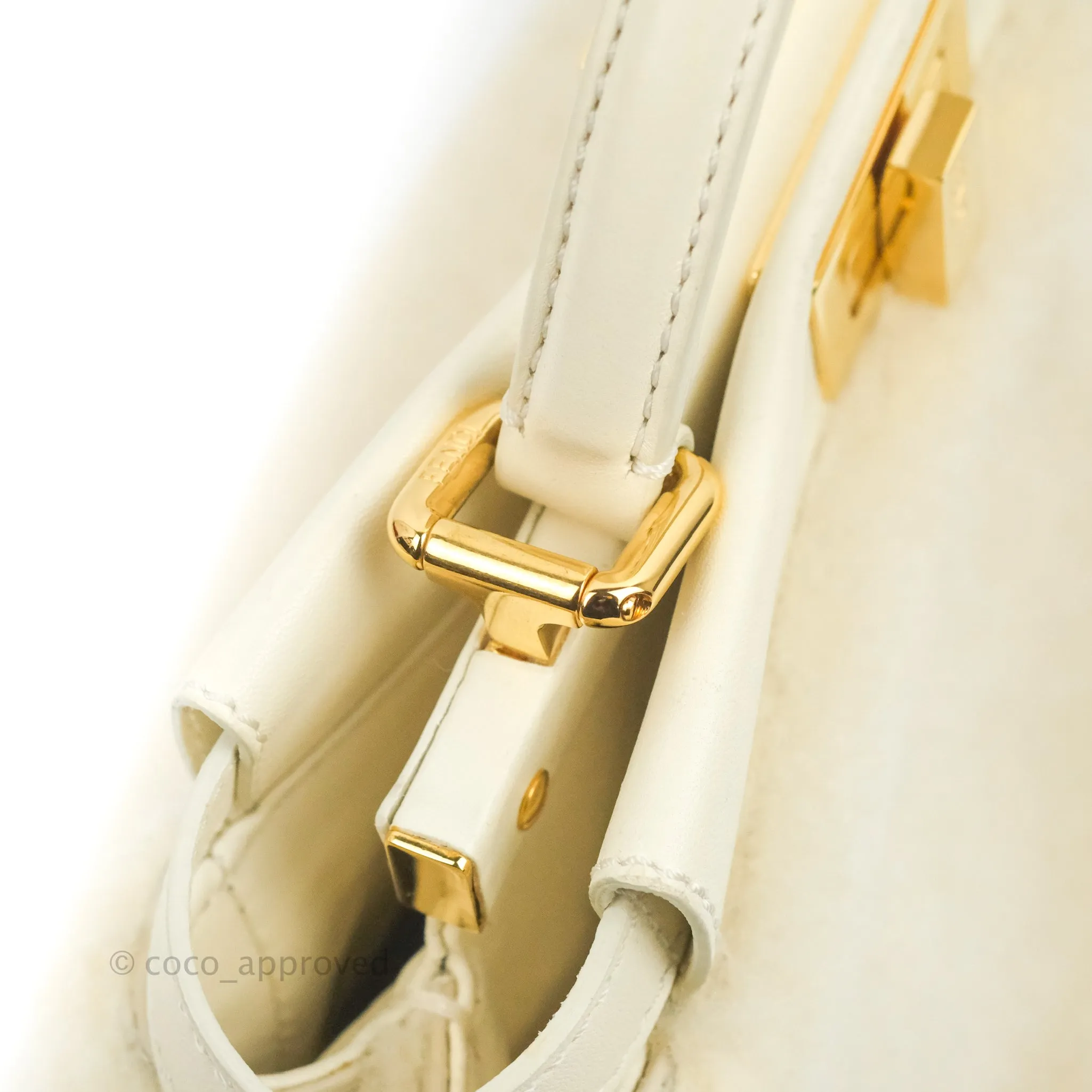 Fendi Mini Peekaboo Shearling Bag White Gold Harware