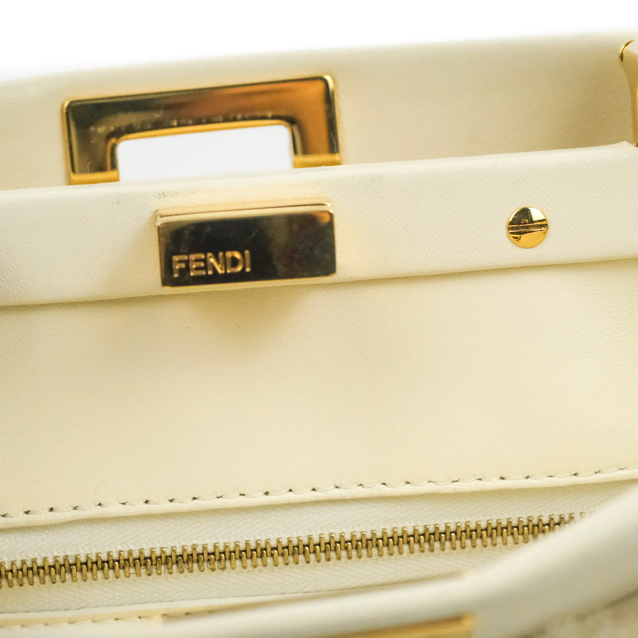 Fendi Mini Peekaboo Shearling Bag White Gold Harware