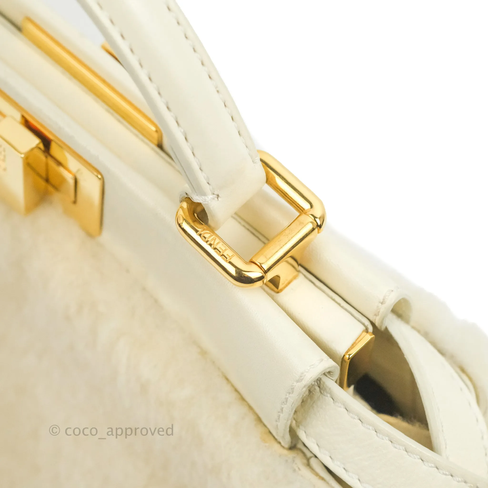 Fendi Mini Peekaboo Shearling Bag White Gold Harware