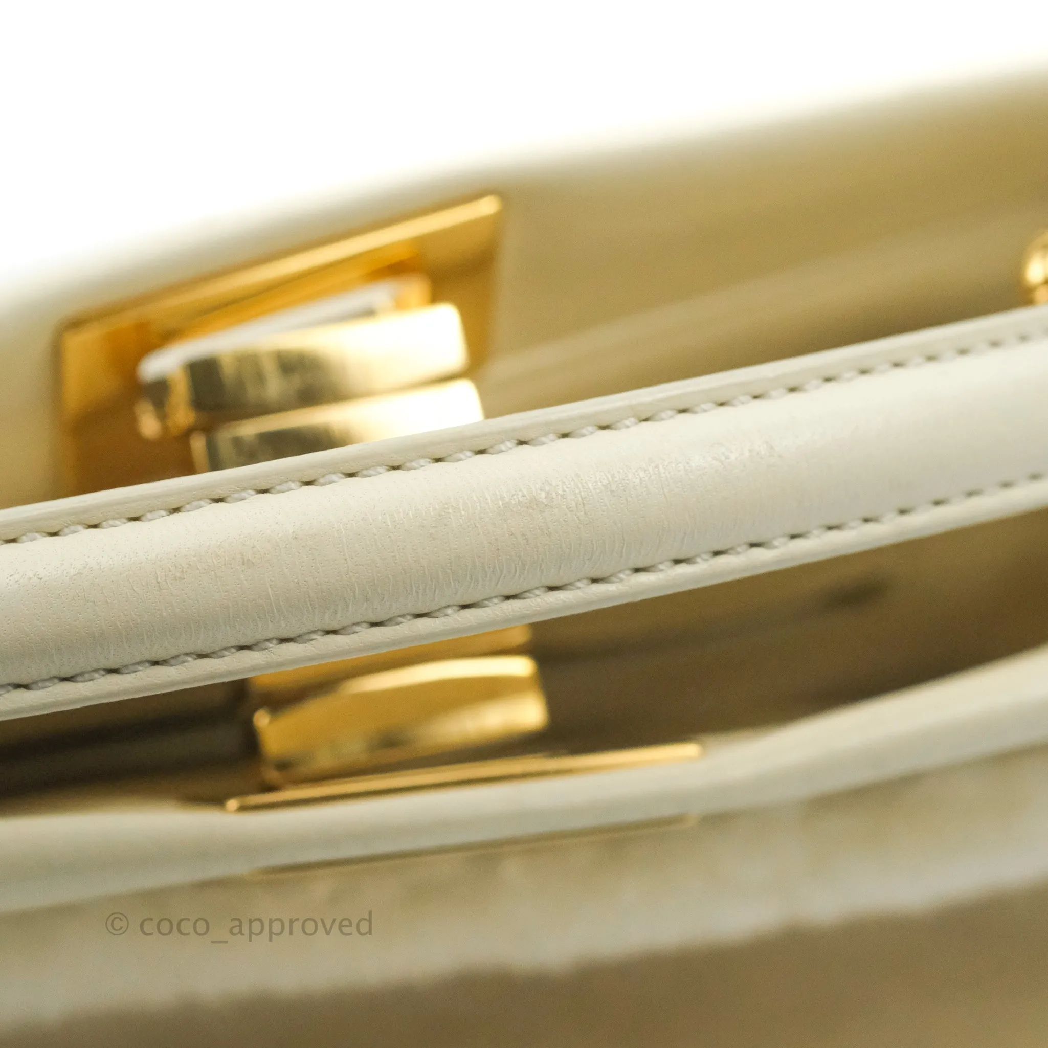 Fendi Mini Peekaboo Shearling Bag White Gold Harware