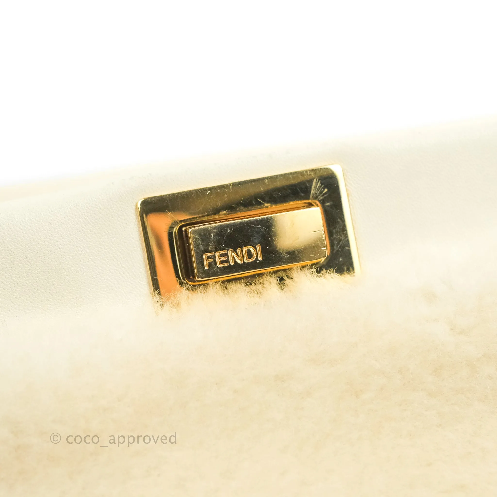Fendi Mini Peekaboo Shearling Bag White Gold Harware