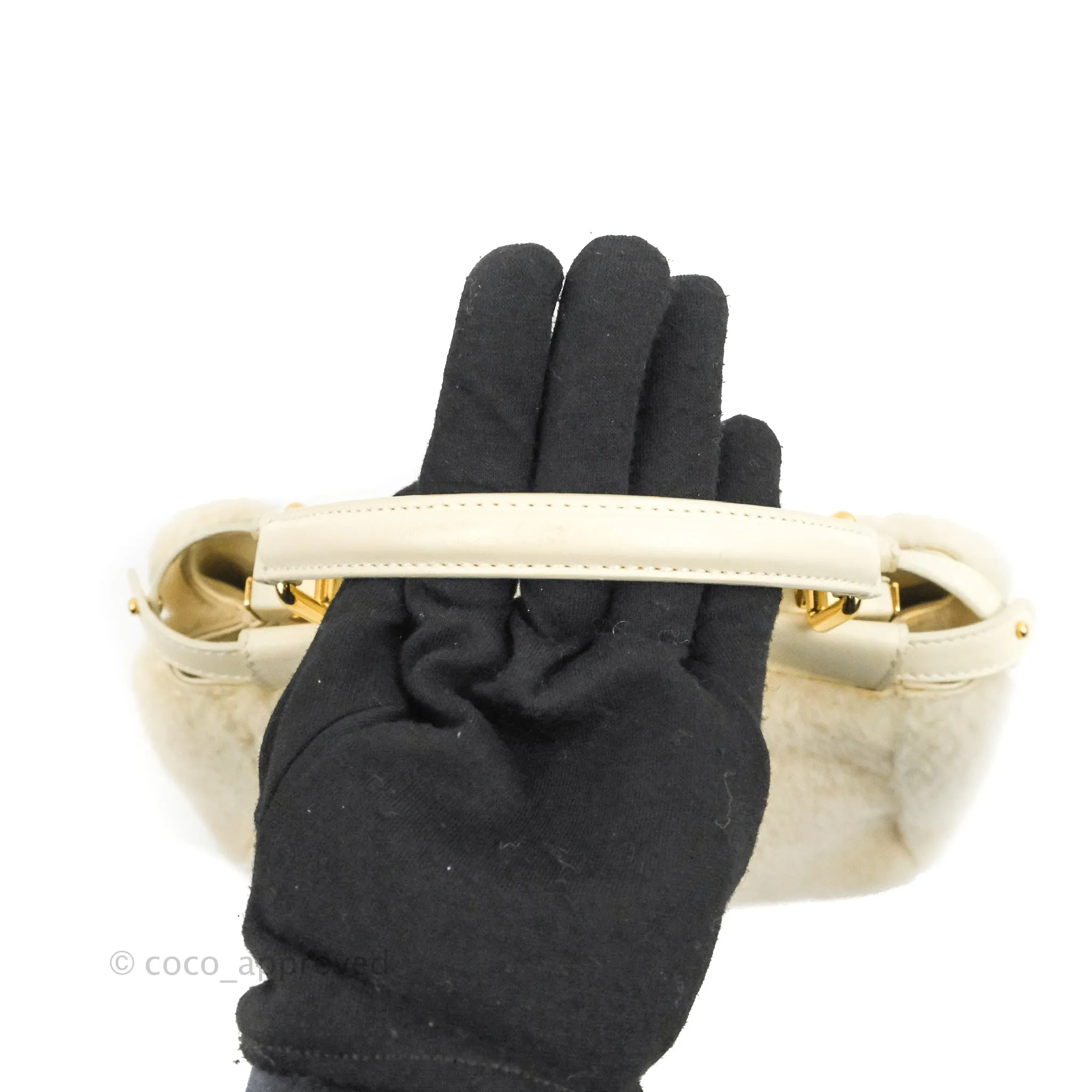 Fendi Mini Peekaboo Shearling Bag White Gold Harware