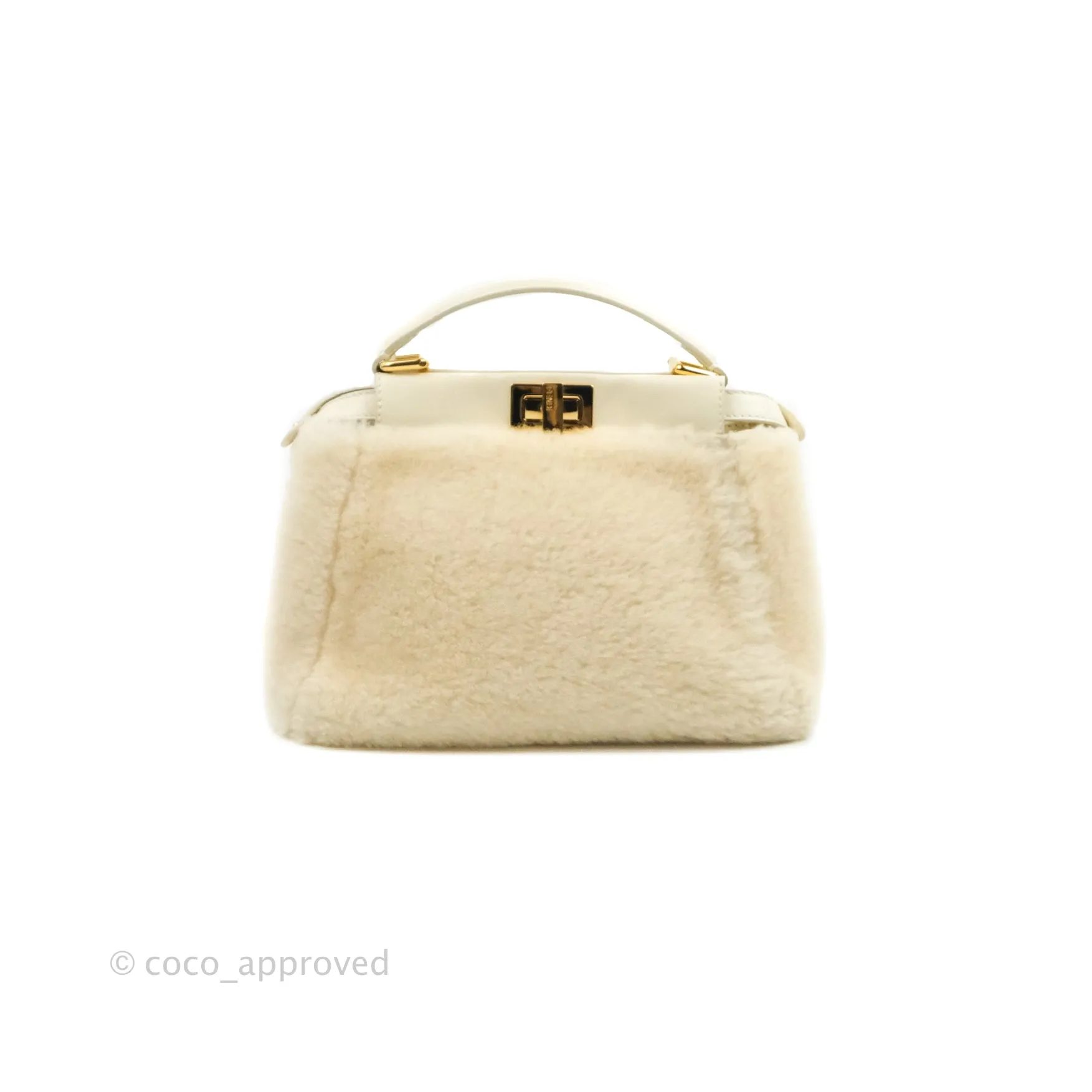 Fendi Mini Peekaboo Shearling Bag White Gold Harware