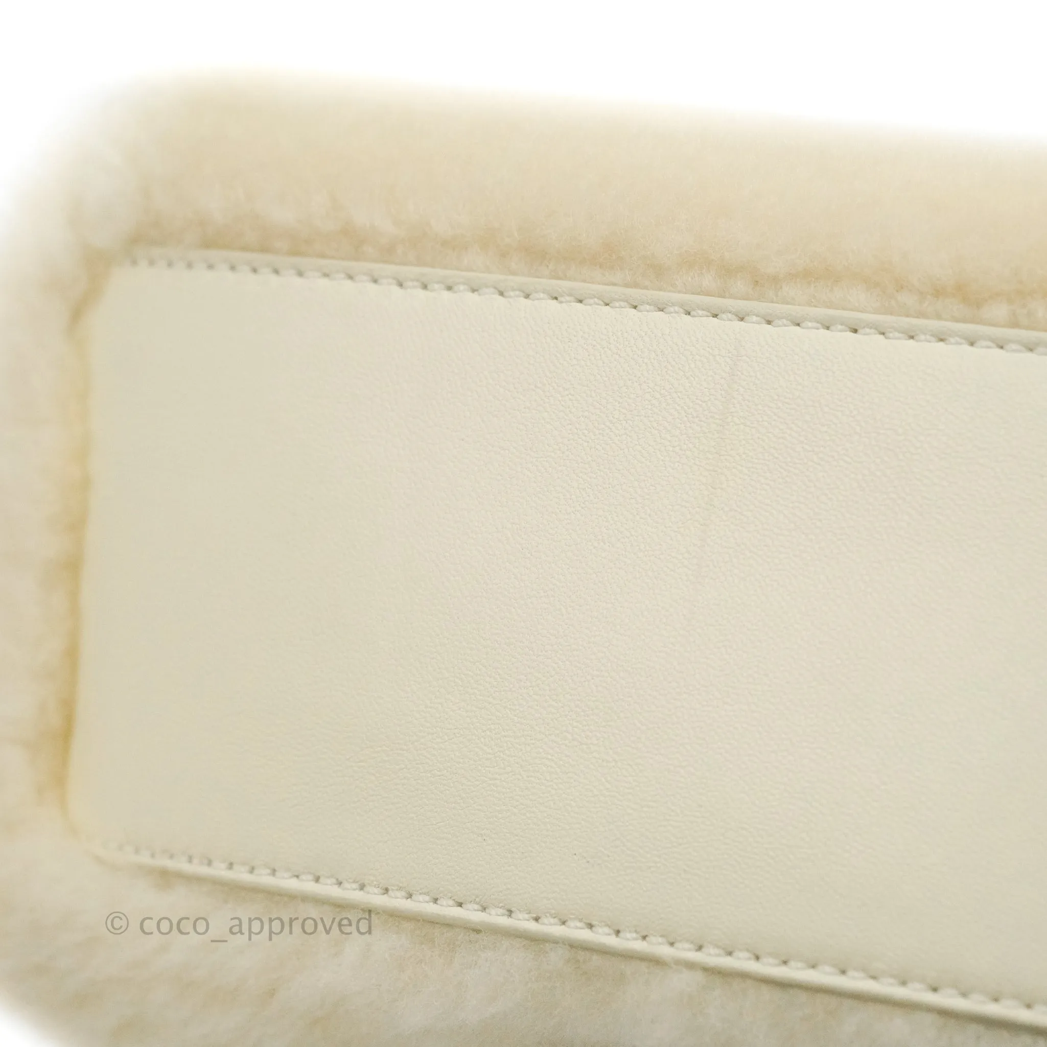 Fendi Mini Peekaboo Shearling Bag White Gold Harware