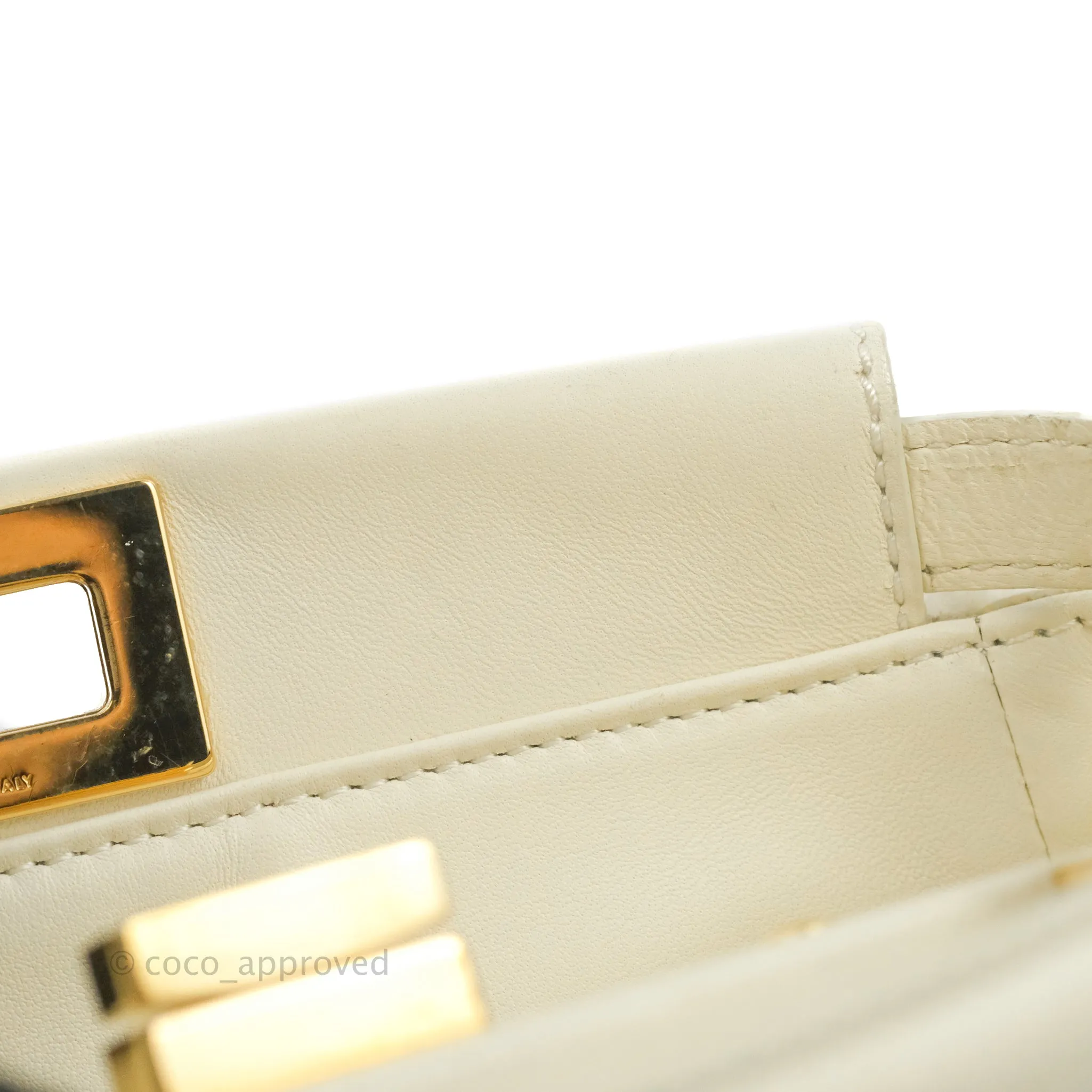 Fendi Mini Peekaboo Shearling Bag White Gold Harware