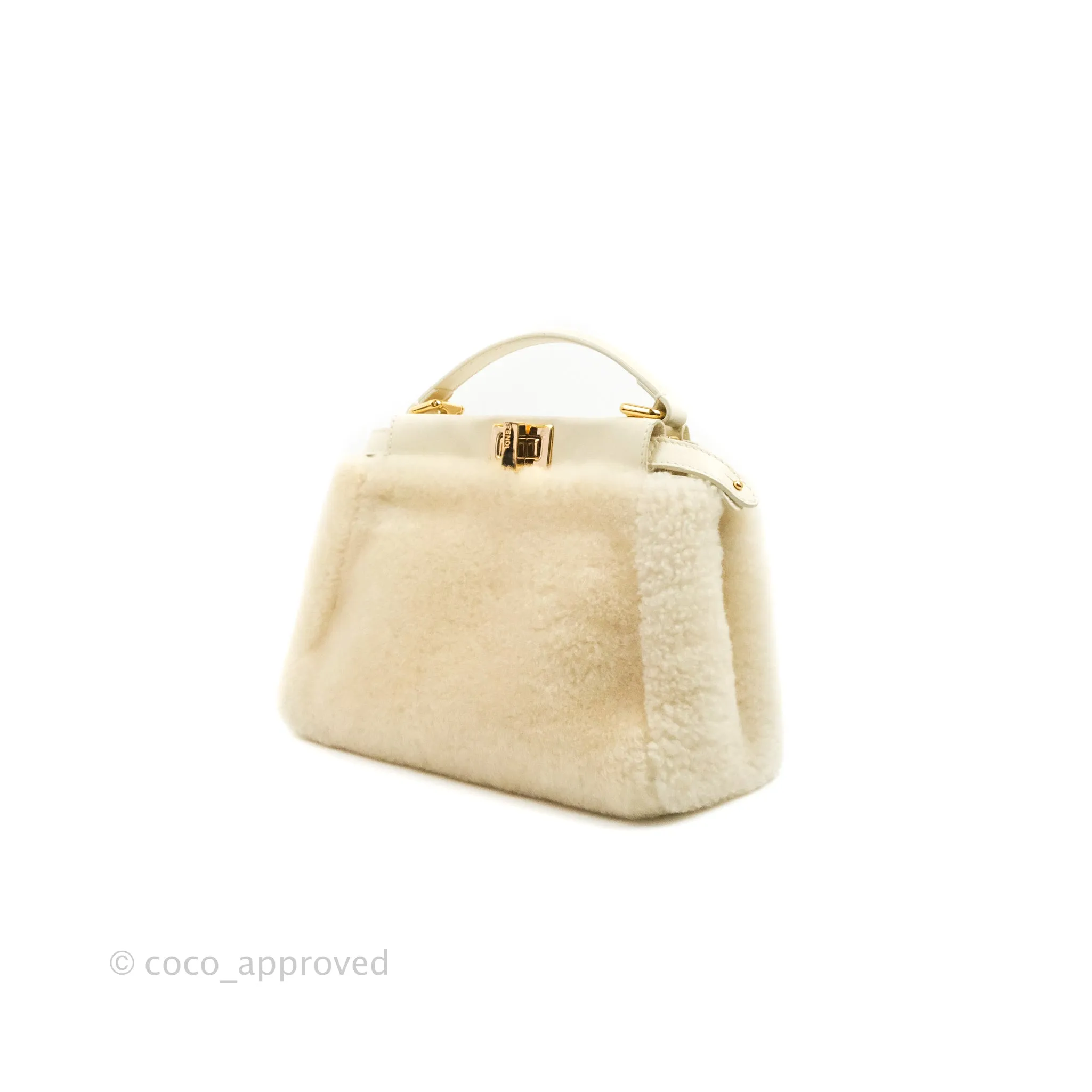 Fendi Mini Peekaboo Shearling Bag White Gold Harware